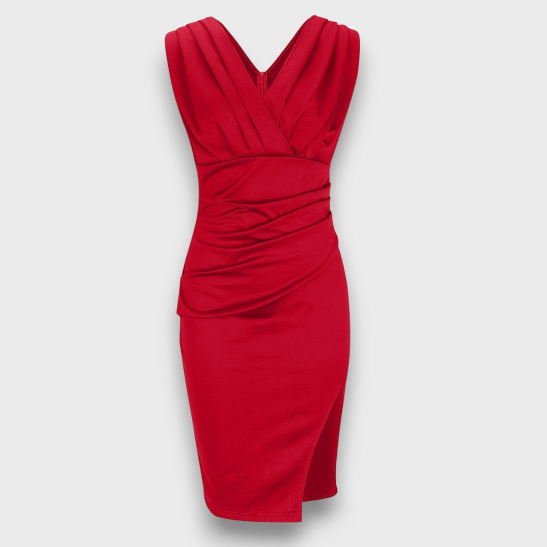 Isa – Figurbetontes Kleid mit V-Ausschnitt und Schlitz - Emma Fioretti