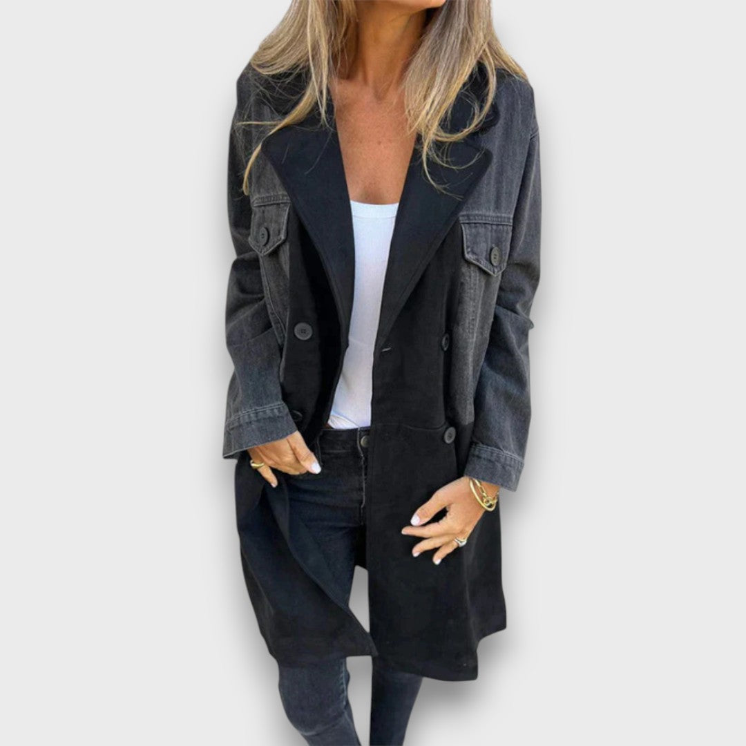 Ariana – Mantel aus Denim & Veloursleder-Optik Emma Fioretti