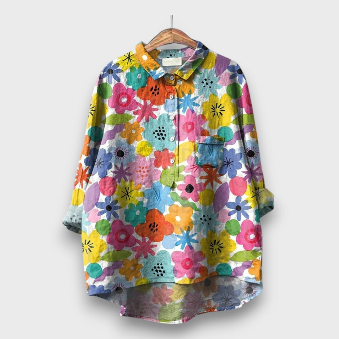 Elyra – Aquarell-Bluse in floraler Leichtigkeit
