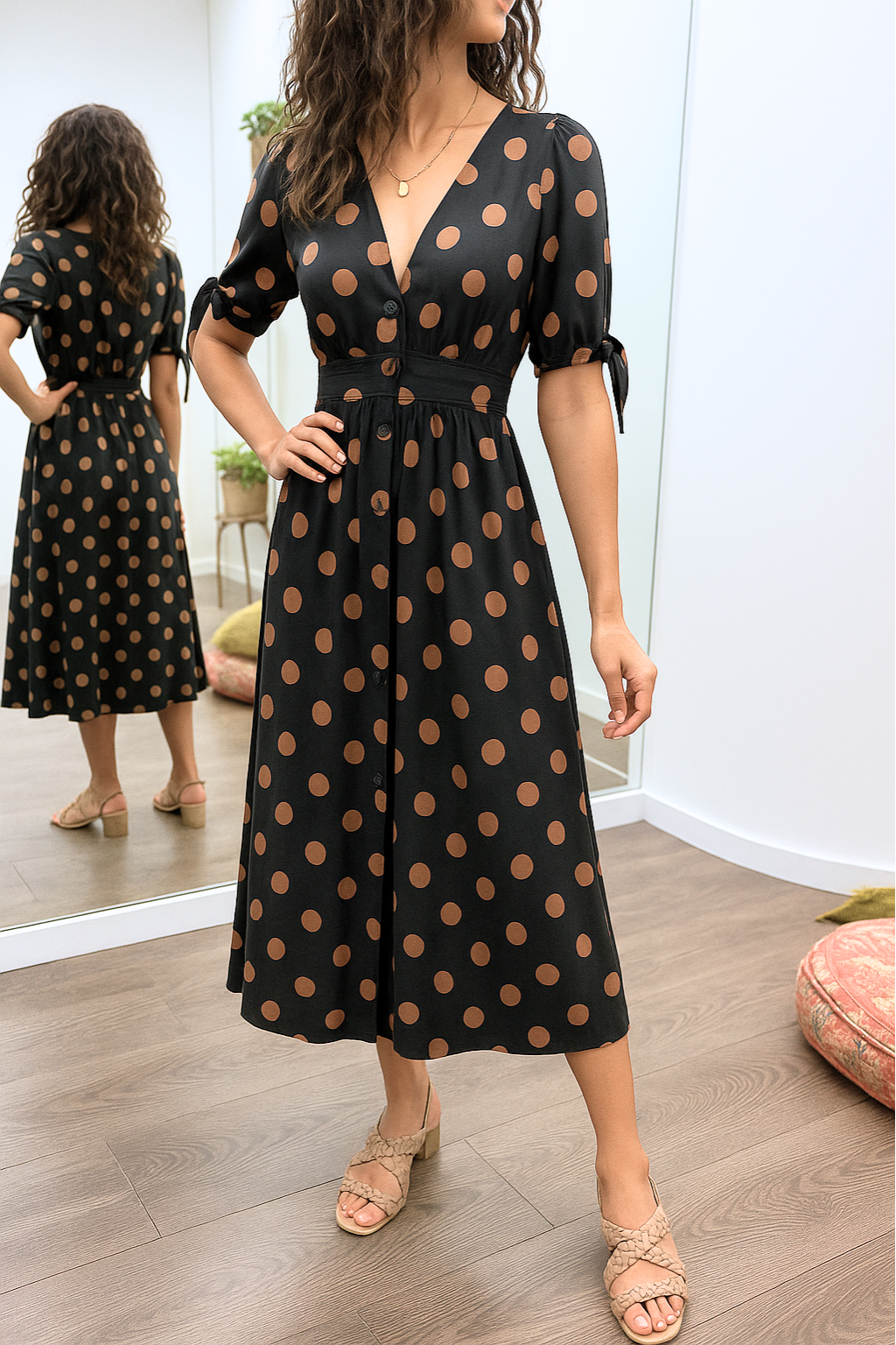 Aleksandra - Elegant Polka Dot Dress with V-neck Emma Fioretti