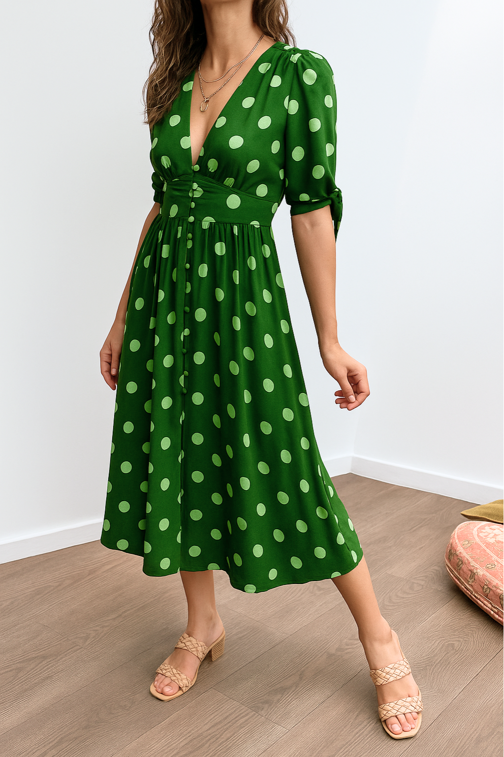 Aleksandra - Elegant Polka Dot Dress with V-neck Emma Fioretti