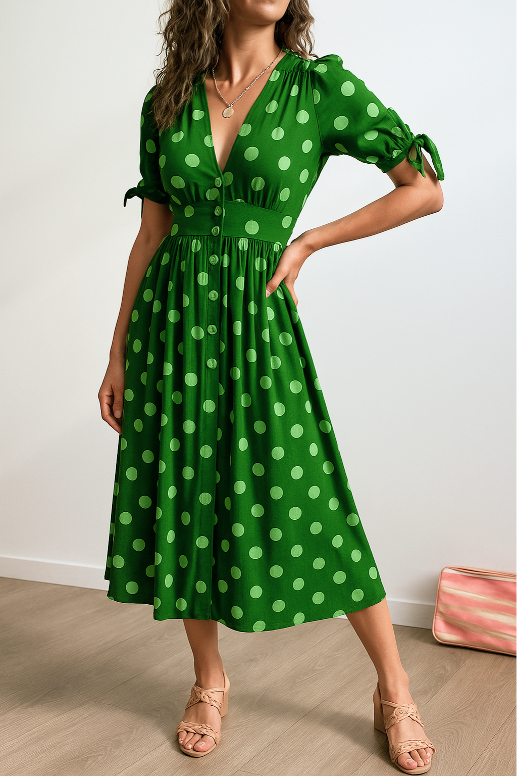 Aleksandra - Elegant Polka Dot Dress with V-neck Emma Fioretti