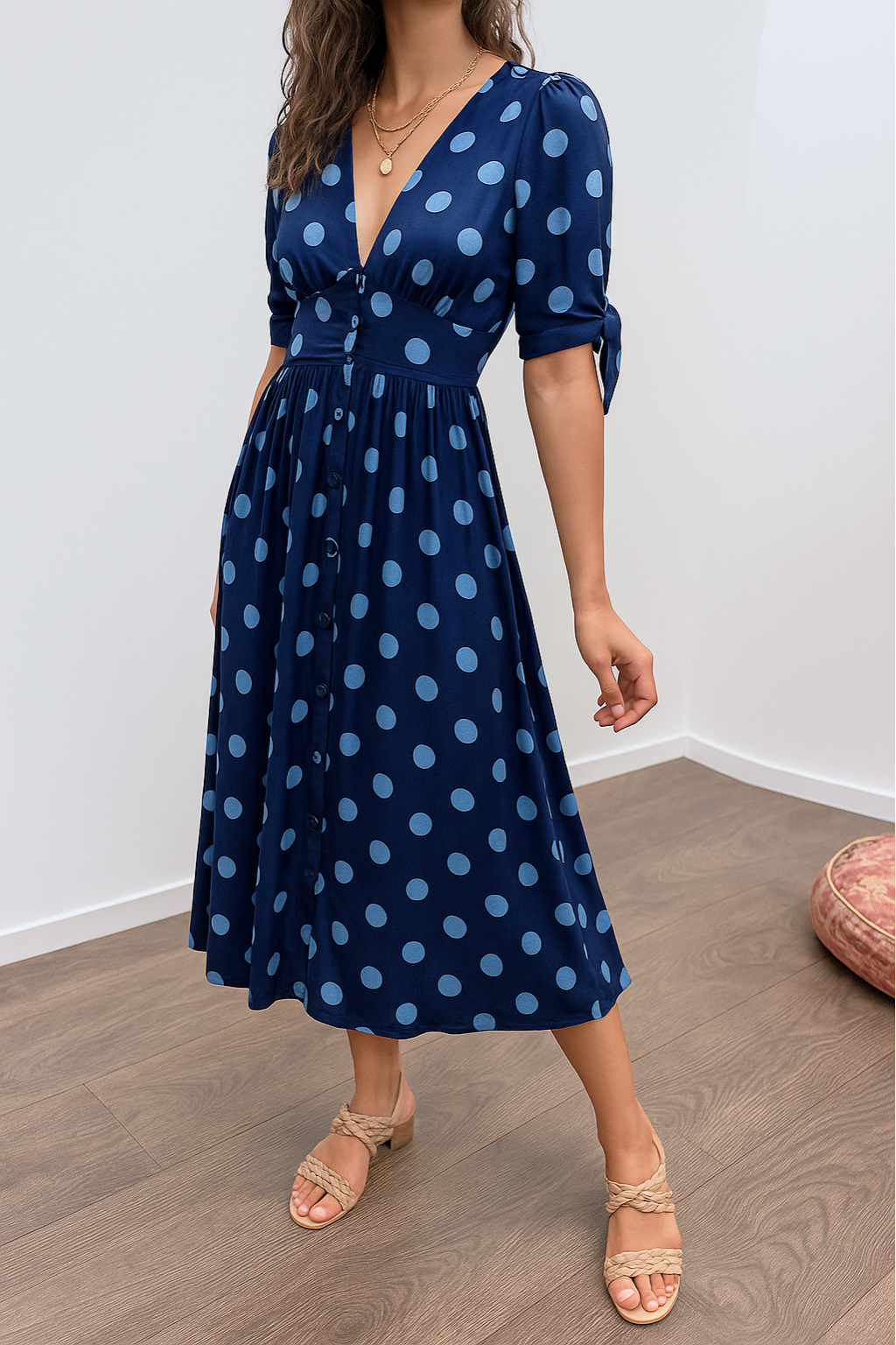 Aleksandra - Elegant Polka Dot Dress with V-neck Emma Fioretti