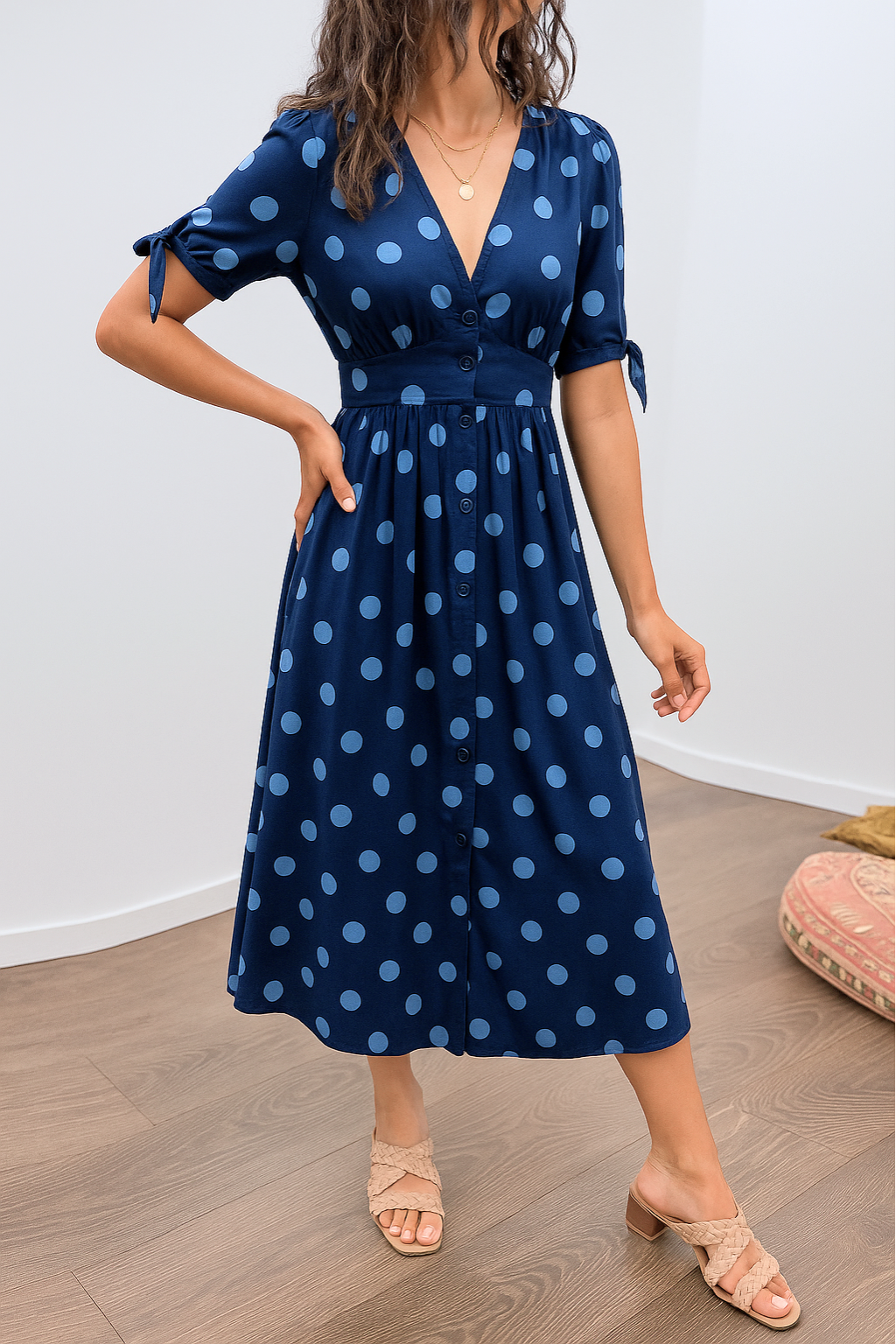 Aleksandra - Elegant Polka Dot Dress with V-neck Emma Fioretti