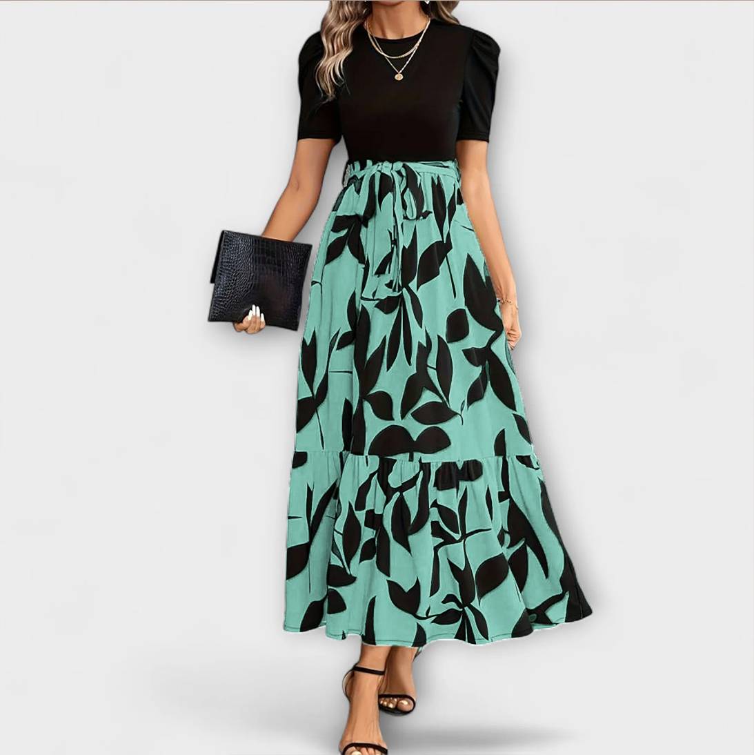 Jarelle – Kleid mit Bindetaille und Blattprint
