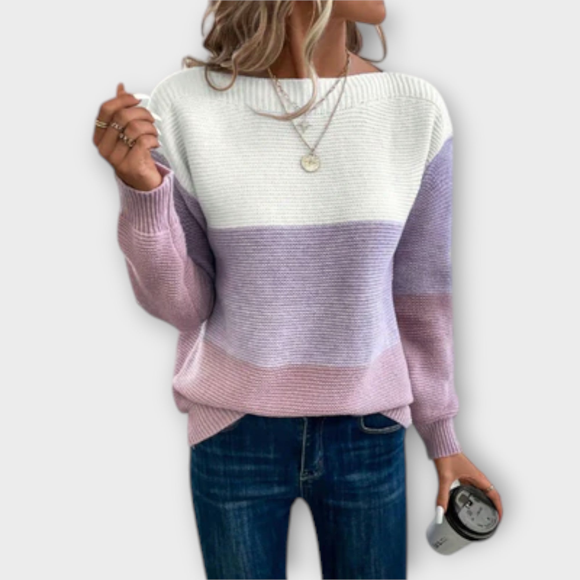 Lunaya – Dreifarbiger Pullover im Patchwork-Sti