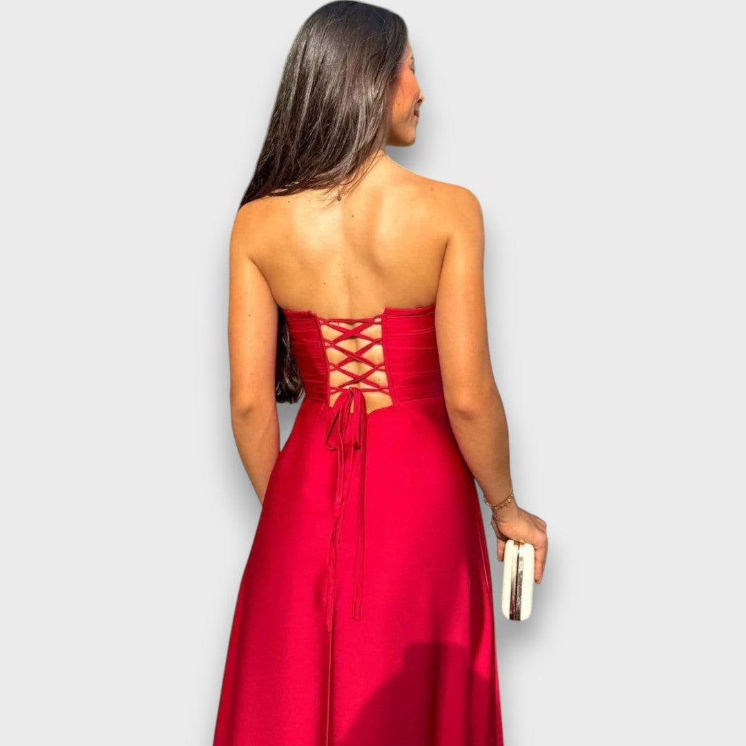 Victoria – Langes Kleid mit Rückenschnürung und Schlitz - Emma Fioretti