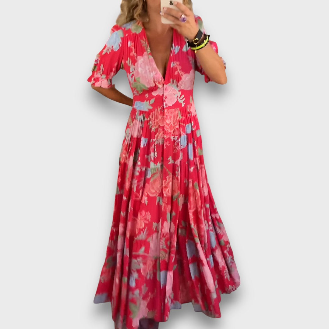Carine – Blumiges Maxikleid mit V-Ausschnitt Emma Fioretti