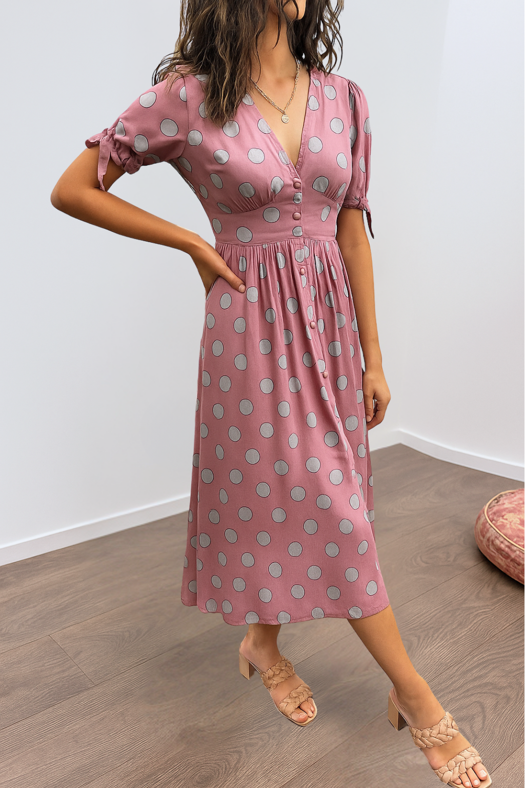 Aleksandra - Elegant Polka Dot Dress with V-neck Emma Fioretti