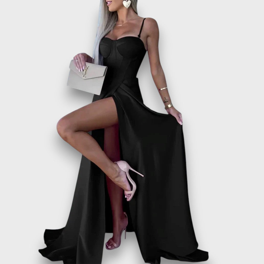 Victoria – Langes Kleid mit Rückenschnürung und Schlitz - Emma Fioretti