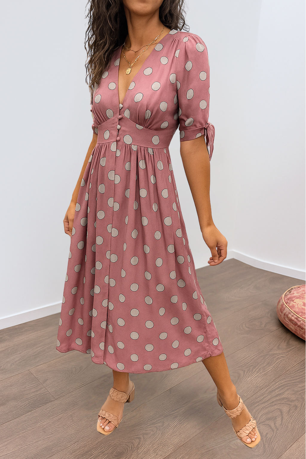 Aleksandra - Elegant Polka Dot Dress with V-neck Emma Fioretti