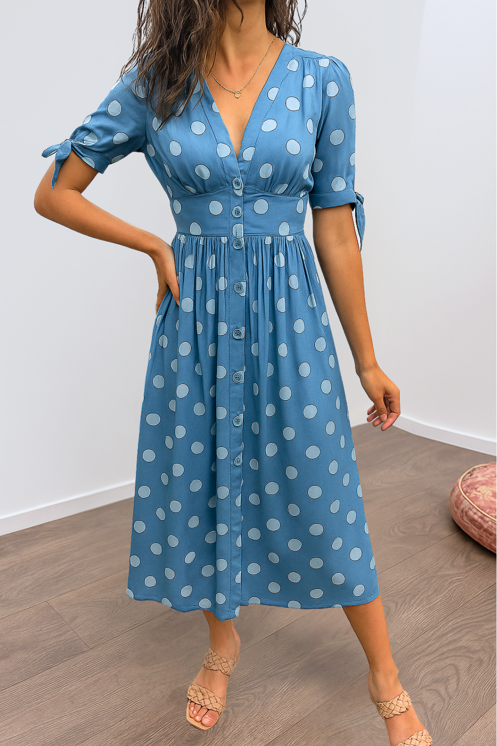 Aleksandra - Elegant Polka Dot Dress with V-neck Emma Fioretti