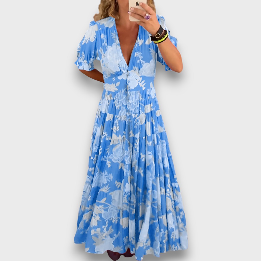 Carine – Blumiges Maxikleid mit V-Ausschnitt Emma Fioretti