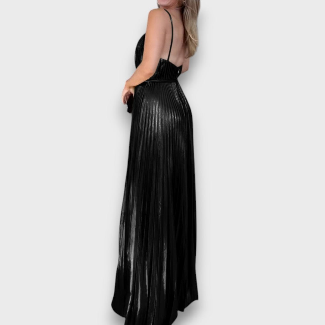 Aurora – Goldenes Plisseekleid mit tiefem Ausschnitt - Emma Fioretti