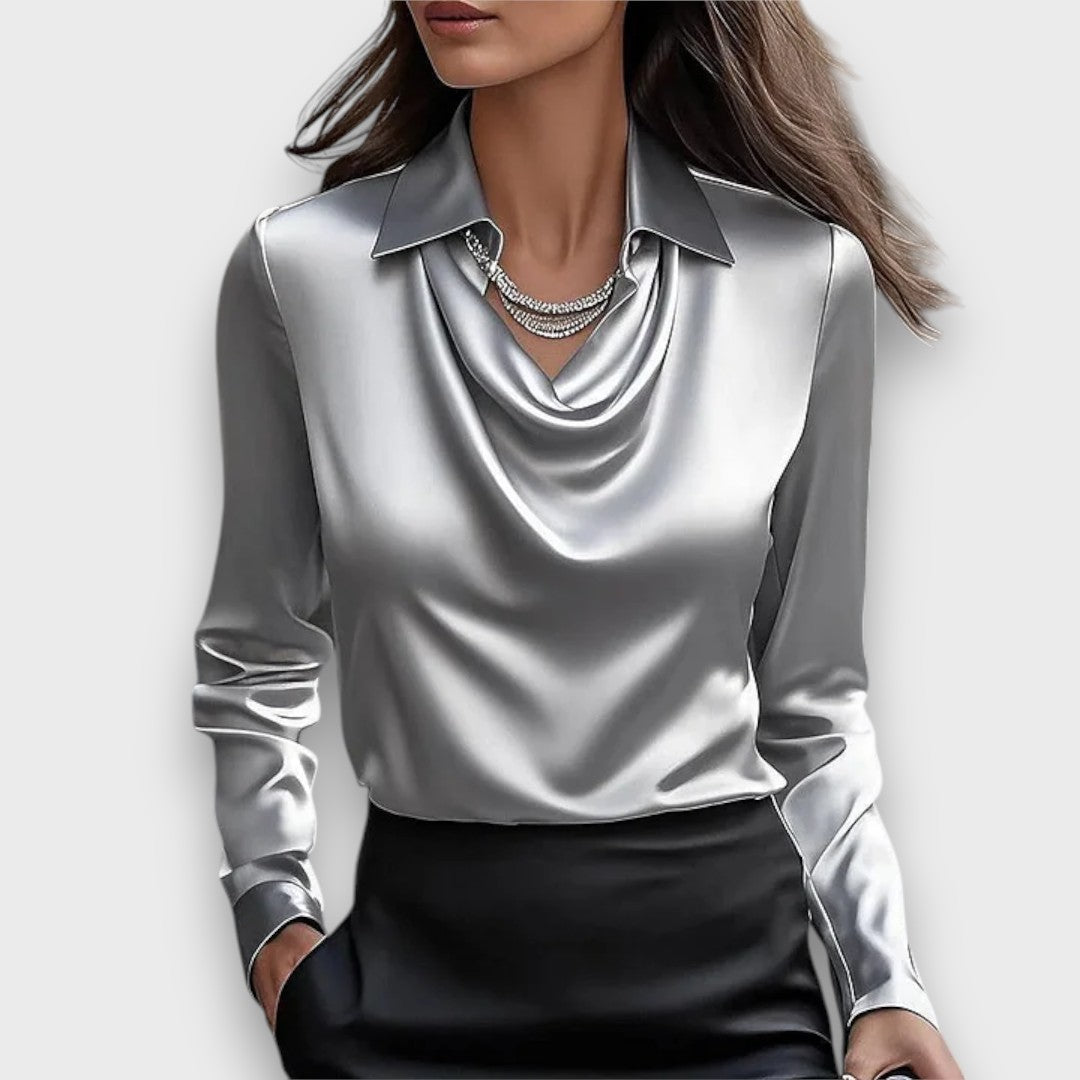 Melvine – Satiniert glänzende Bluse mit Drapierung - Emma Fioretti