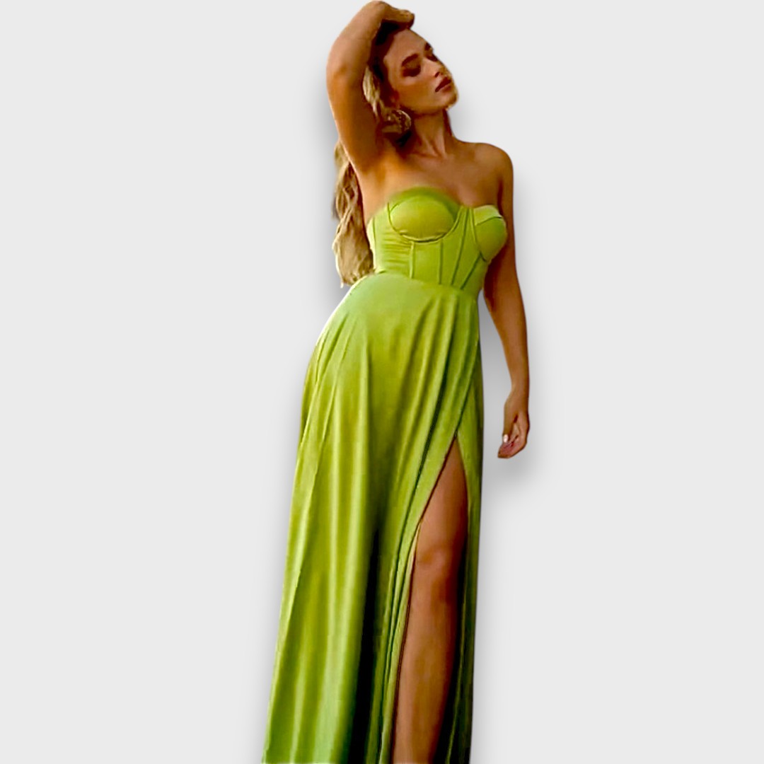 Victoria – Langes Kleid mit Rückenschnürung und Schlitz - Emma Fioretti