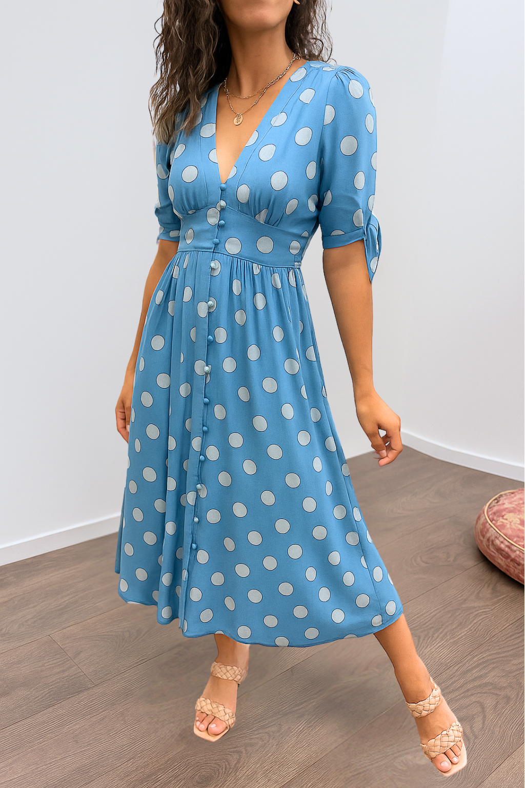 Aleksandra - Elegant Polka Dot Dress with V-neck Emma Fioretti