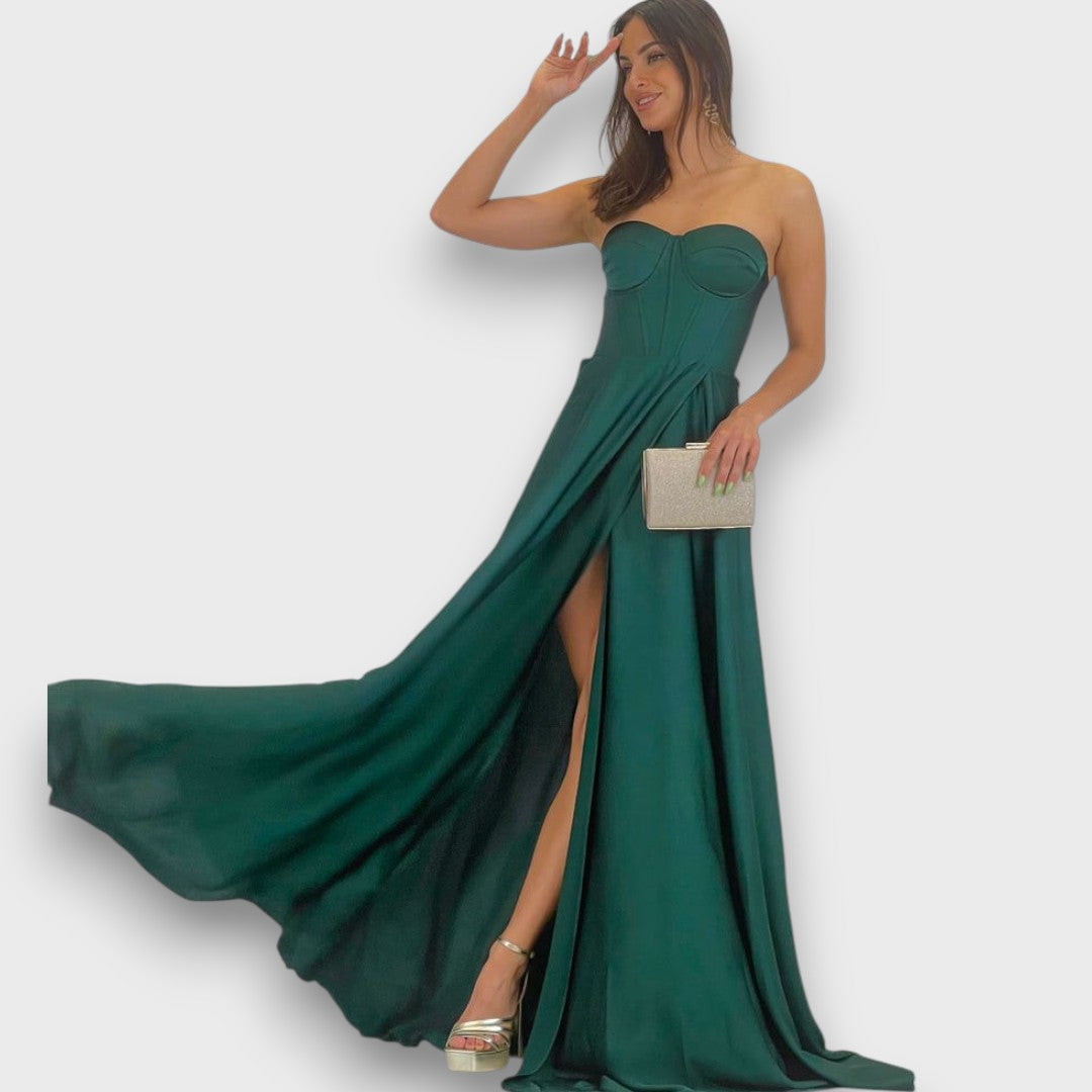 Victoria – Langes Kleid mit Rückenschnürung und Schlitz - Emma Fioretti