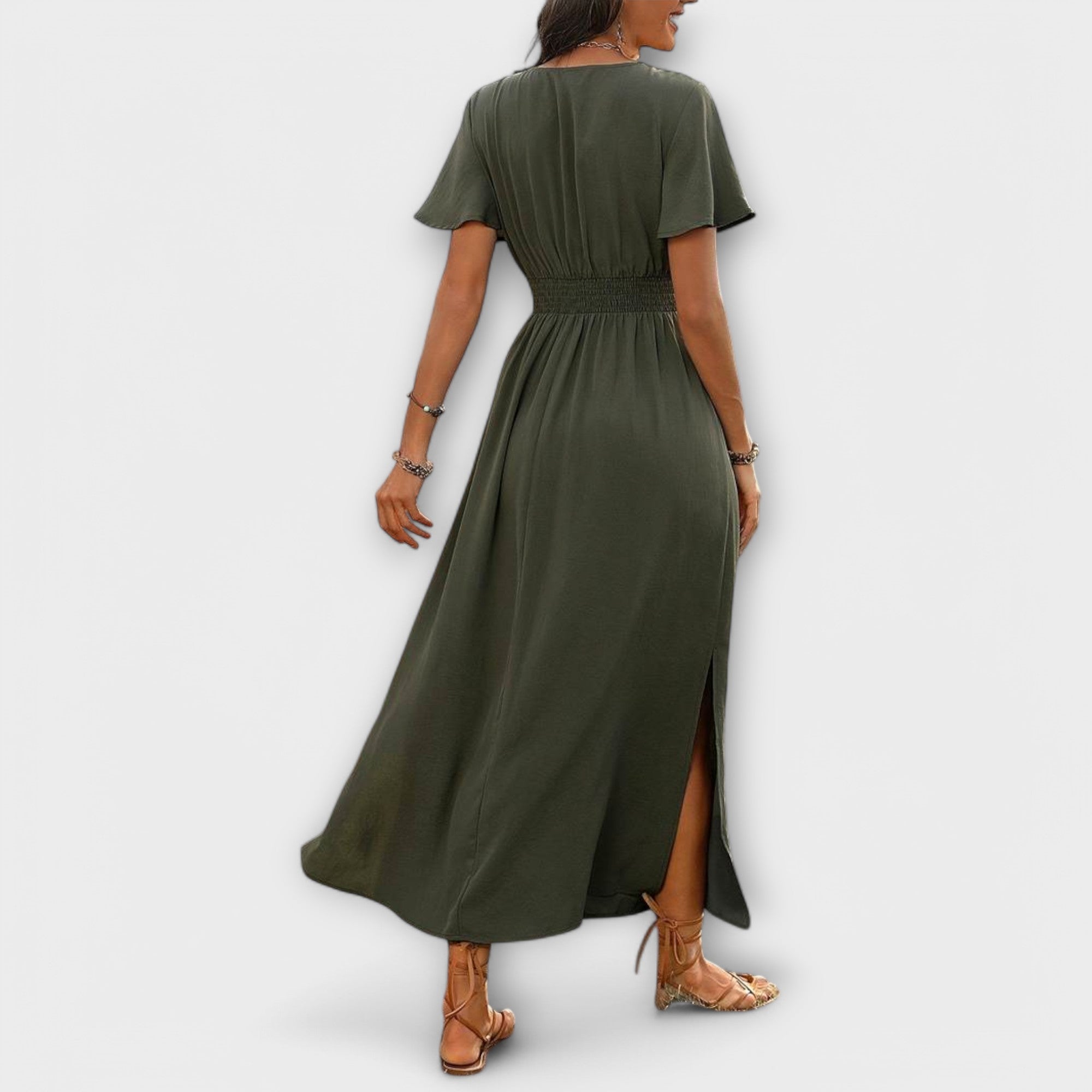Alvera – Maxikleid mit Wickeleffekt und Seitenschlitz