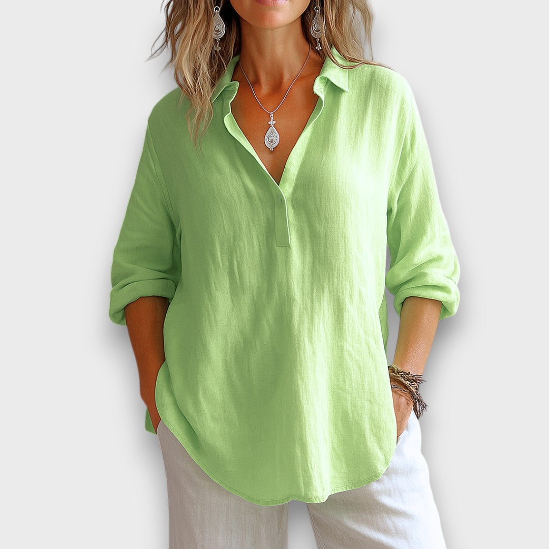 Anelle – Leinenbluse mit V-Ausschnitt - Emma Fioretti