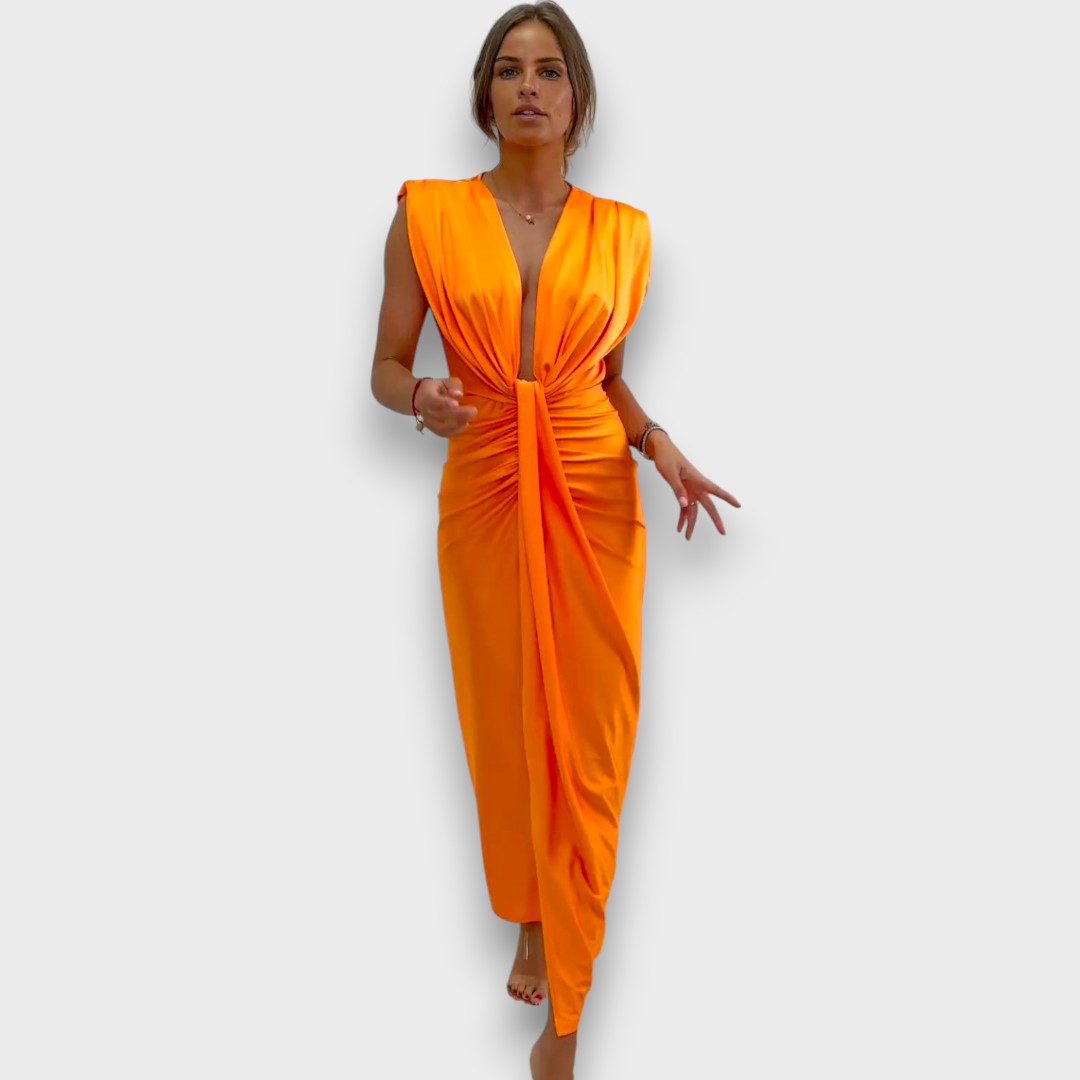 Oriane – Drapiertes Abendkleid mit tiefem Ausschnitt - Emma Fioretti