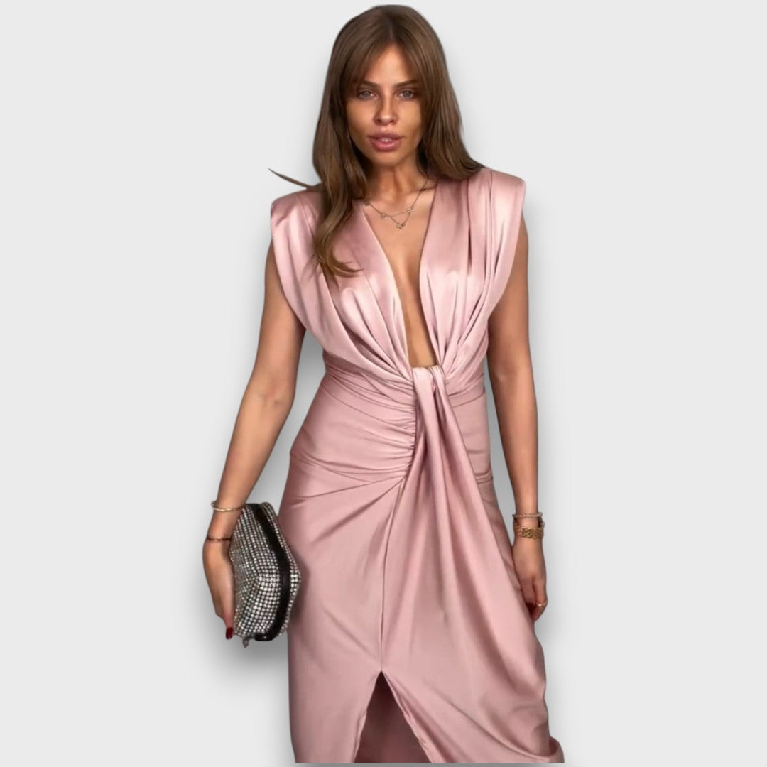 Oriane – Drapiertes Abendkleid mit tiefem Ausschnitt - Emma Fioretti