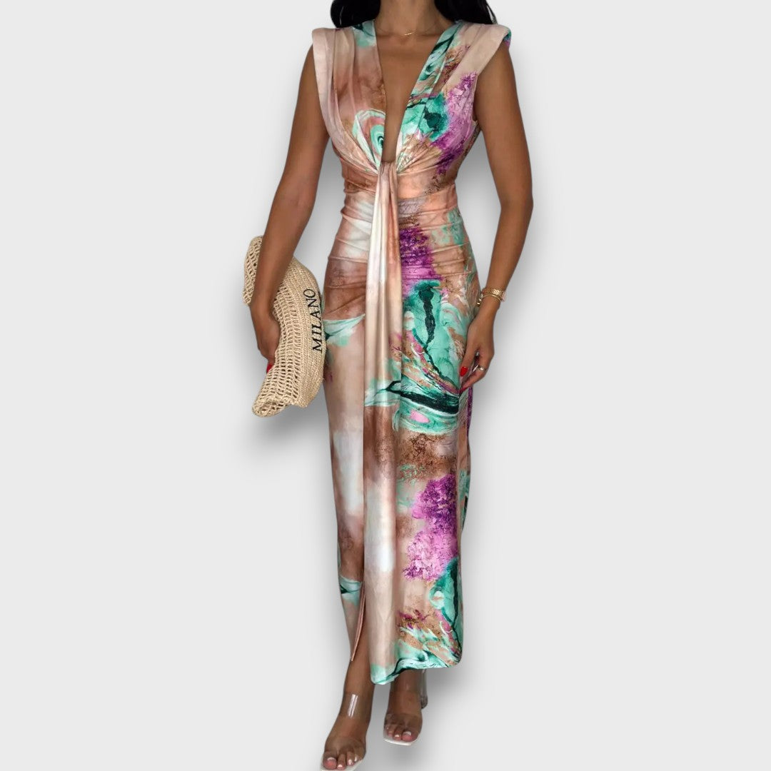 Celinne – Drapiertes Kleid mit Marmorprint - Emma Fioretti