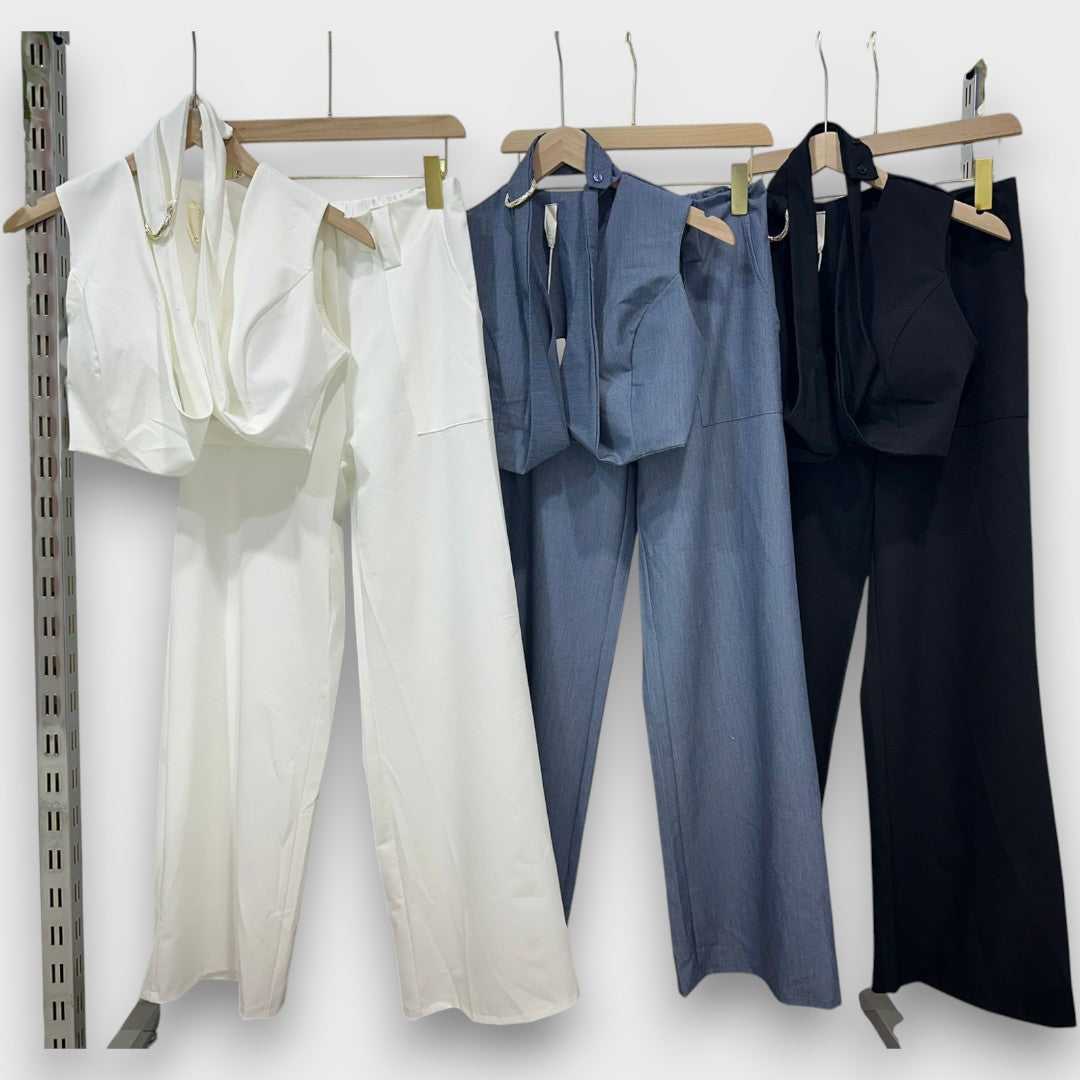 Solange – Weißes Set mit Taillengürtel und weitem Bein - Emma Fioretti