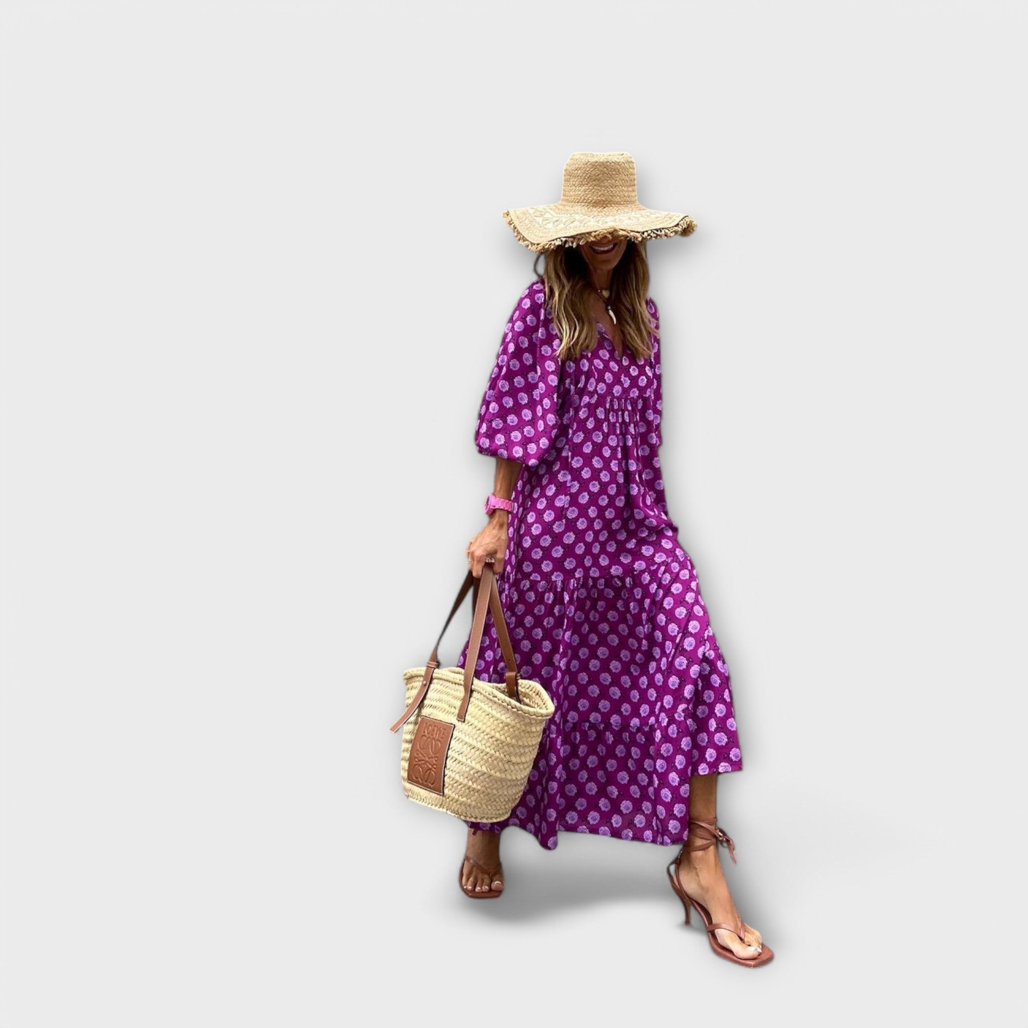 Camila – Maxikleid mit Retro-Print und Statement-Schnitt