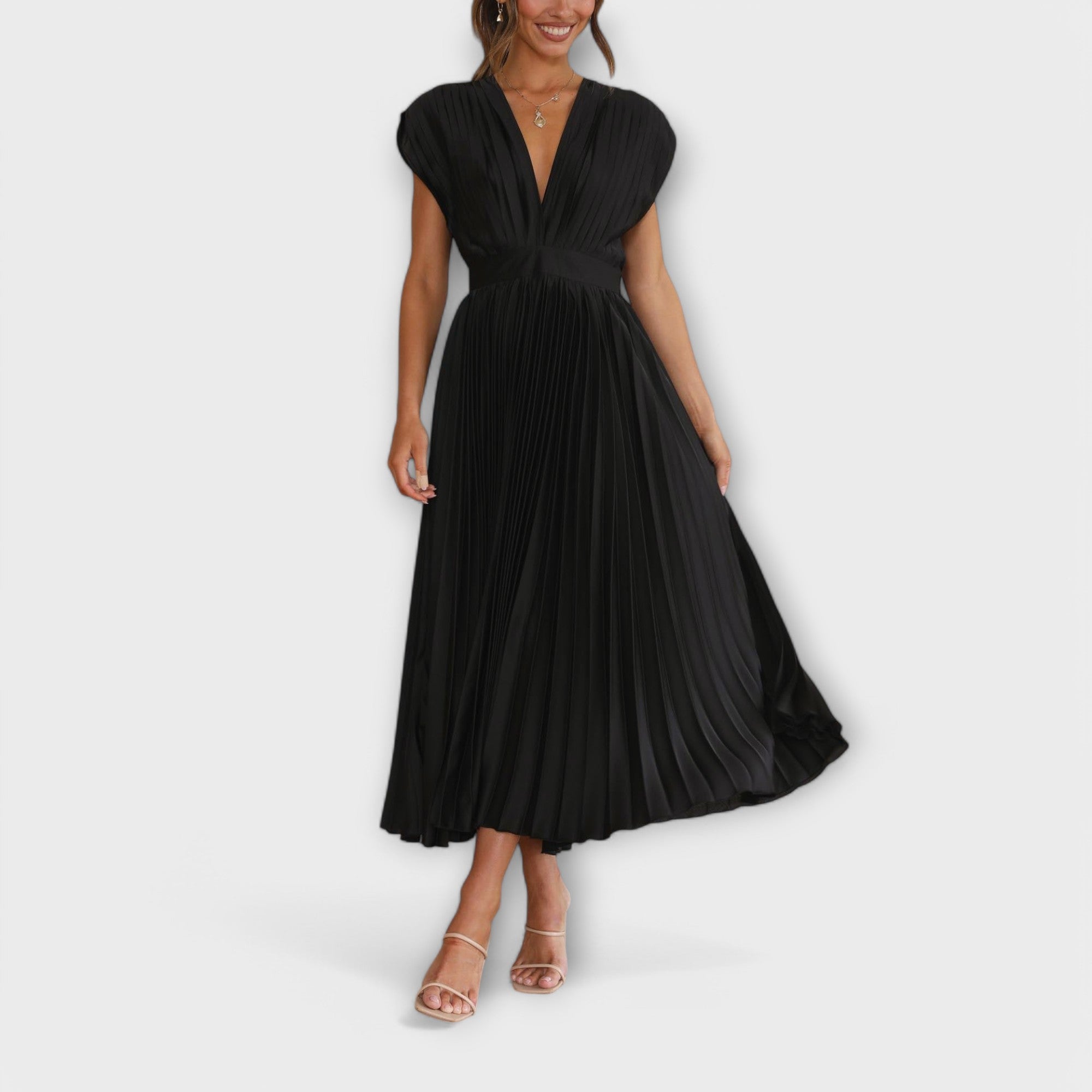 Celestine – Plissiertes Midikleid mit V-Ausschnitt