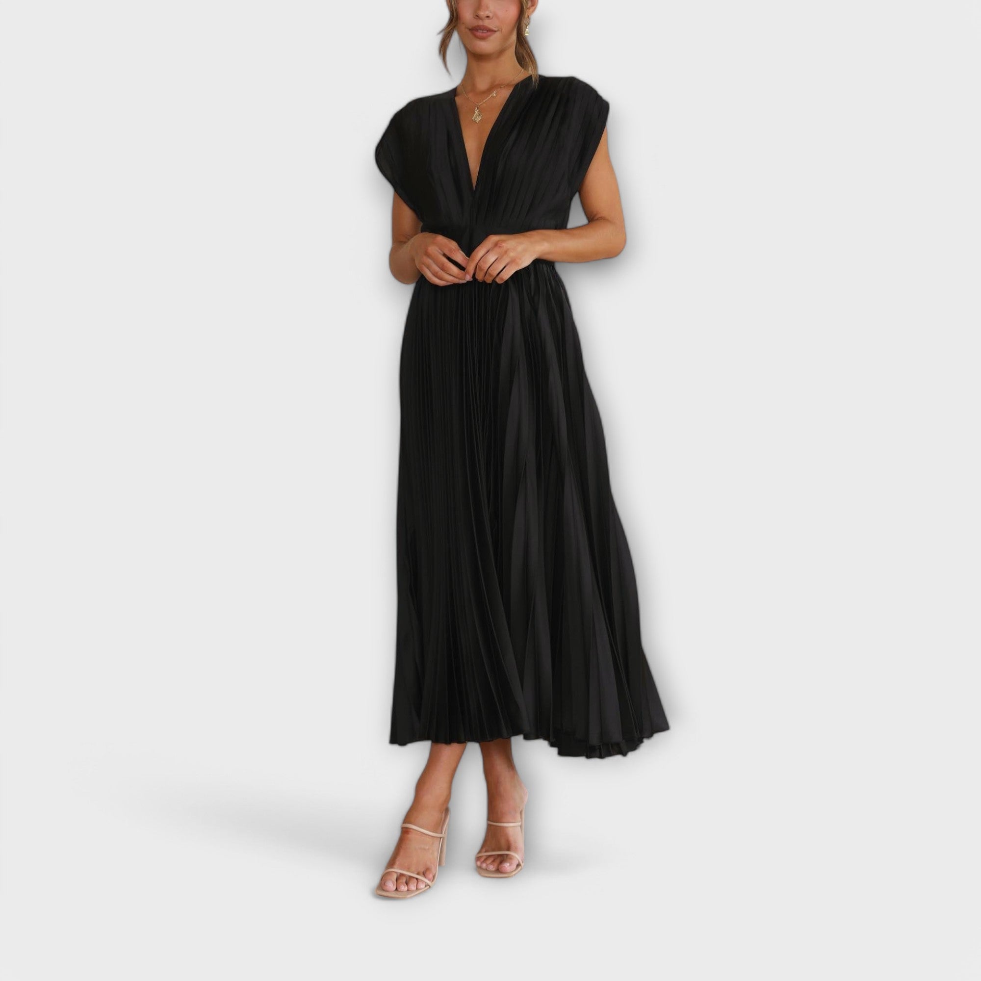 Celestine – Plissiertes Midikleid mit V-Ausschnitt