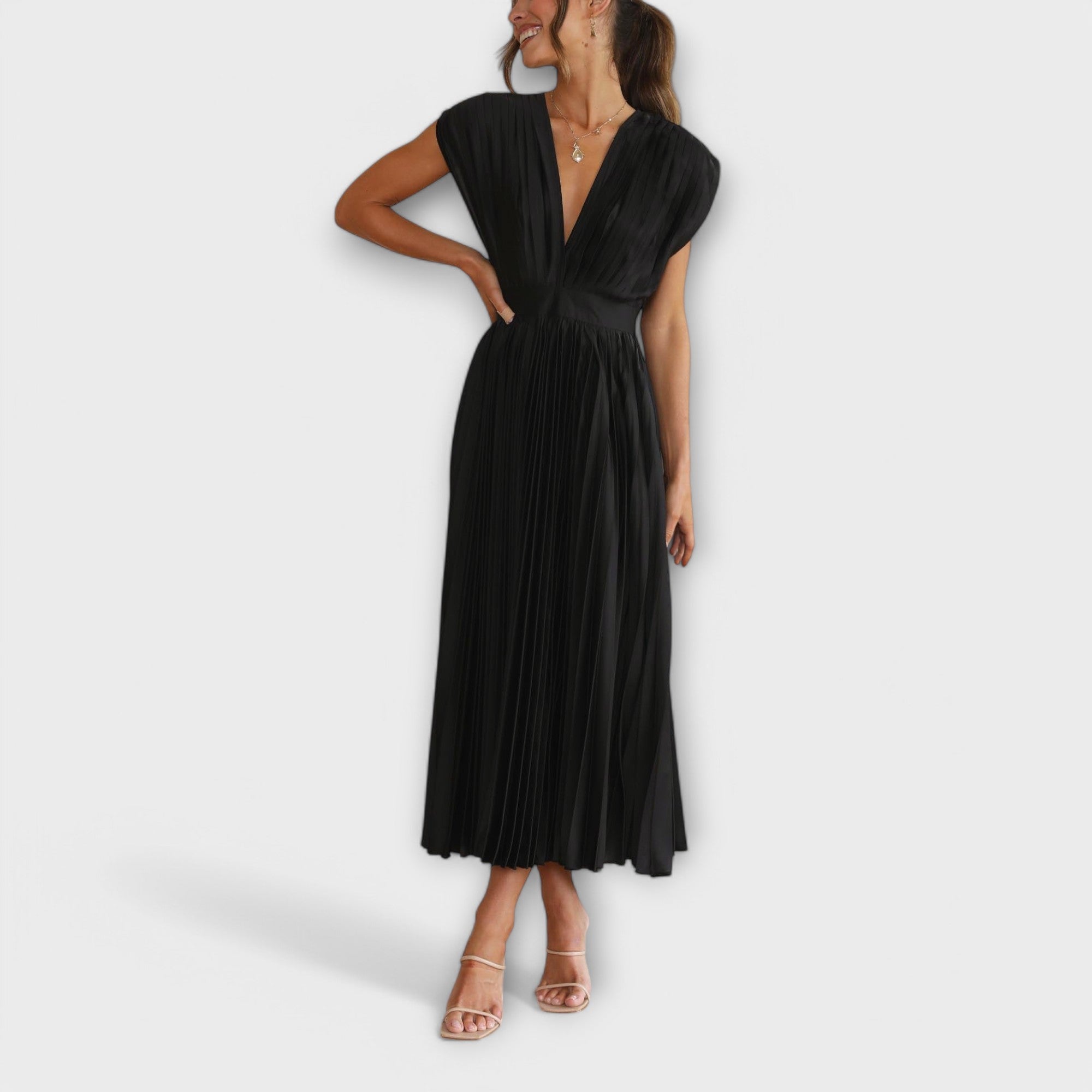 Celestine – Plissiertes Midikleid mit V-Ausschnitt