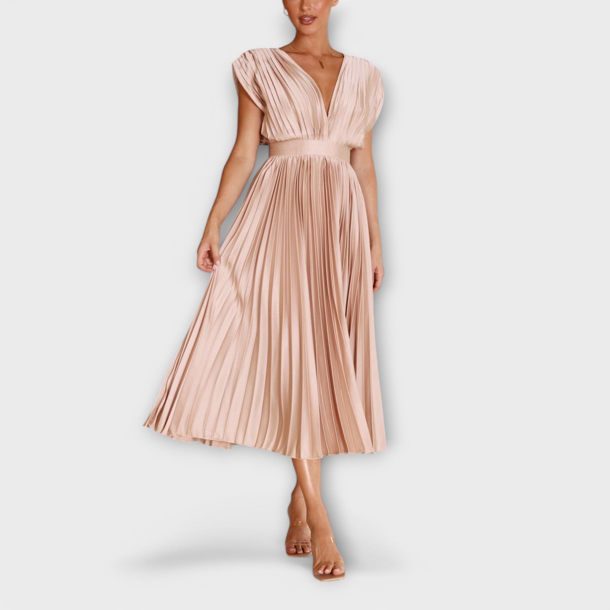 Celestine – Plissiertes Midikleid mit V-Ausschnitt