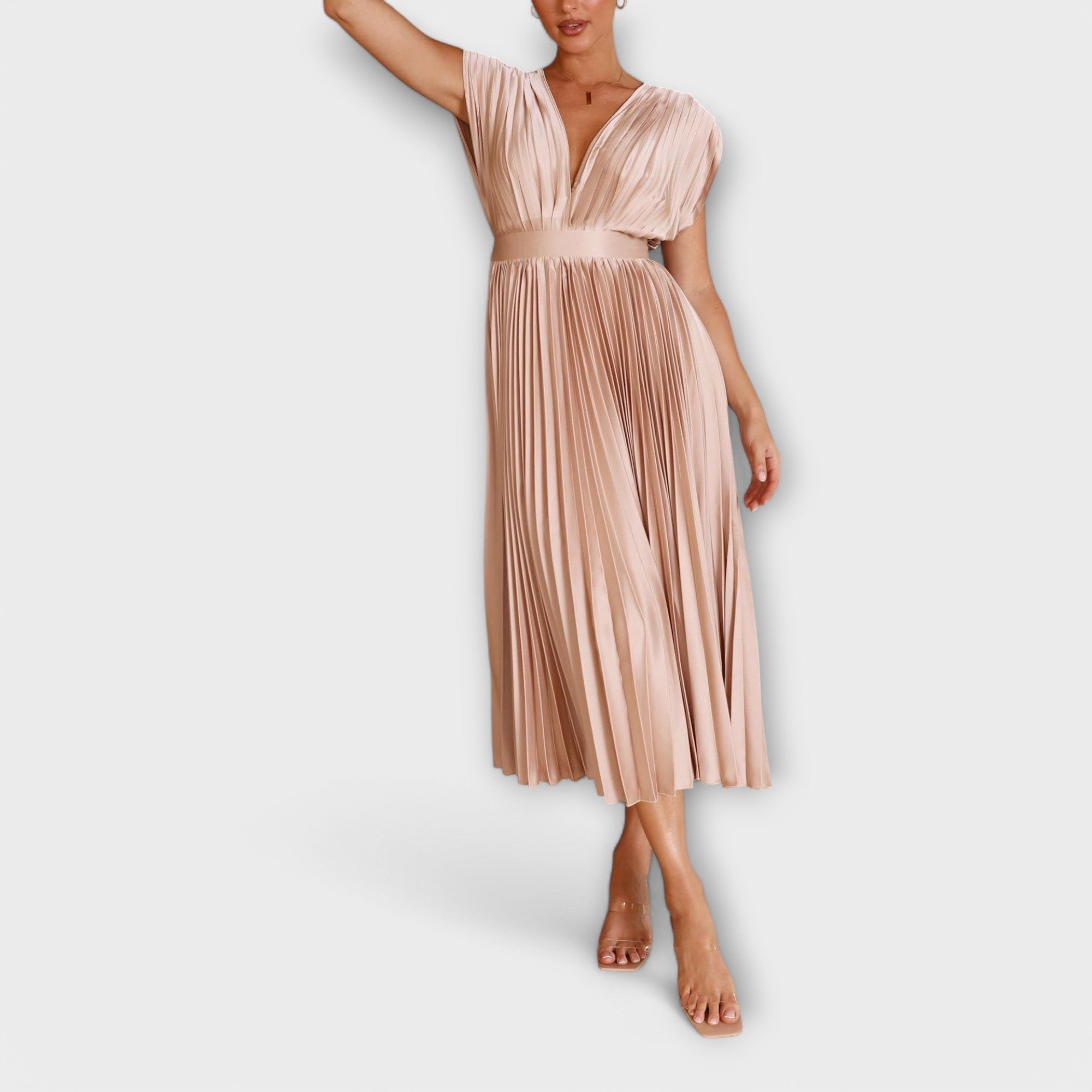 Celestine – Plissiertes Midikleid mit V-Ausschnitt
