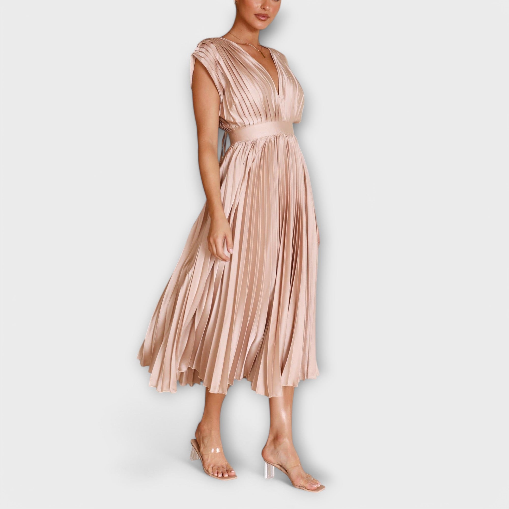 Celestine – Plissiertes Midikleid mit V-Ausschnitt