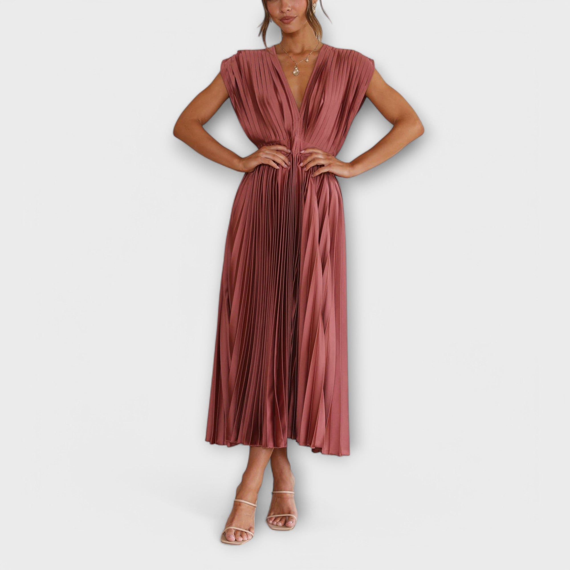 Celestine – Plissiertes Midikleid mit V-Ausschnitt