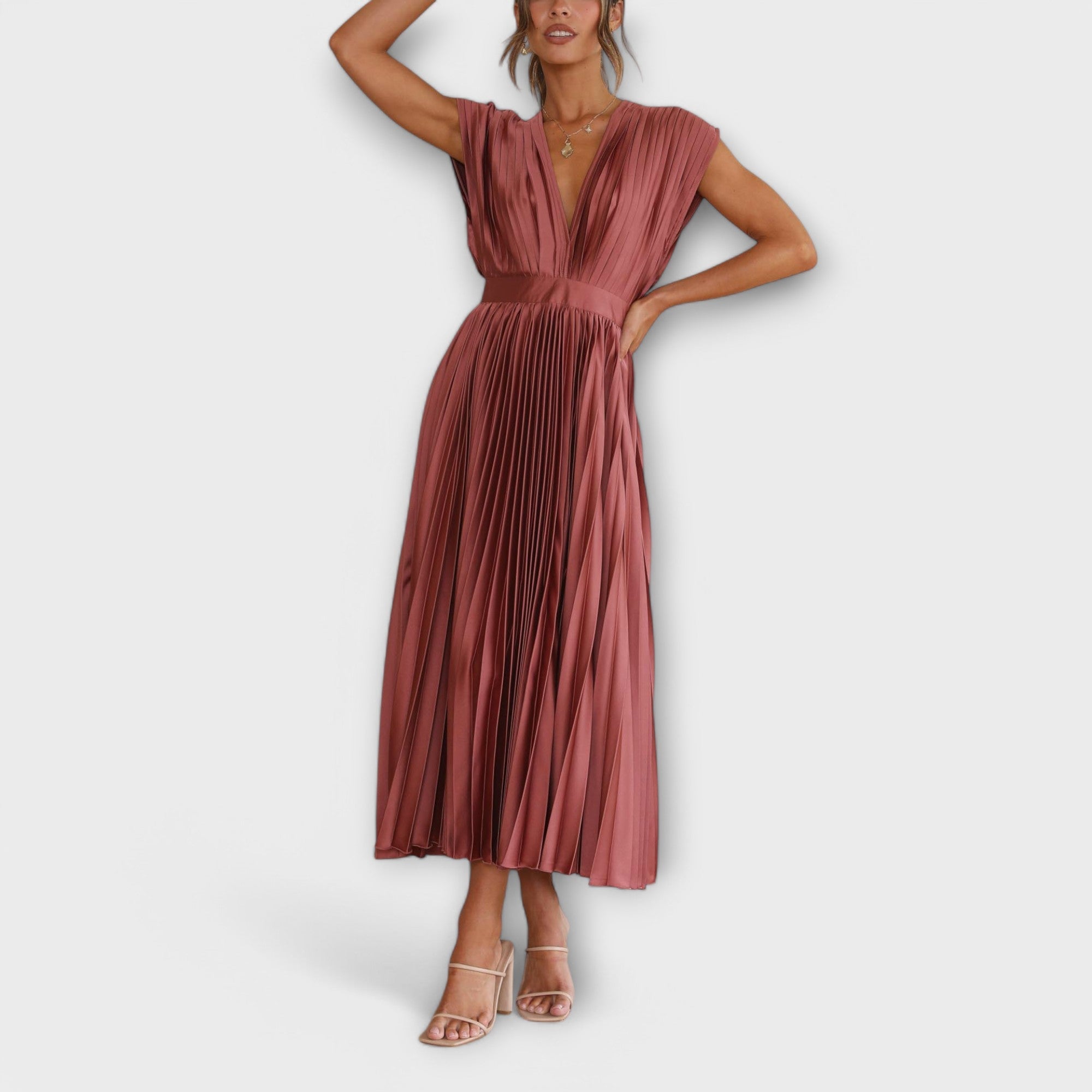 Celestine – Plissiertes Midikleid mit V-Ausschnitt