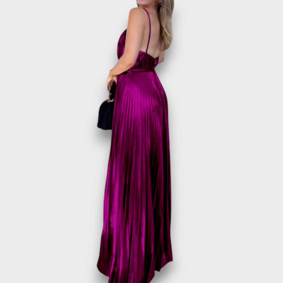 Aurora – Goldenes Plisseekleid mit tiefem Ausschnitt - Emma Fioretti