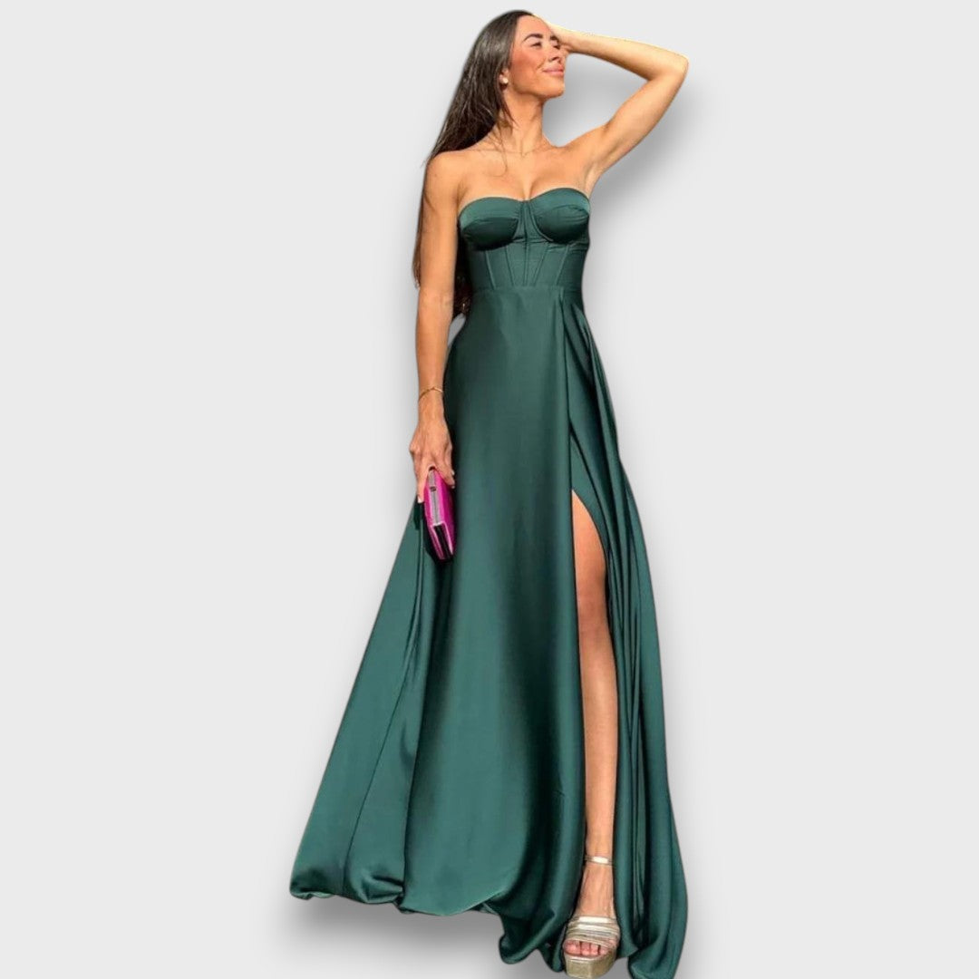 Victoria – Langes Kleid mit Rückenschnürung und Schlitz - Emma Fioretti