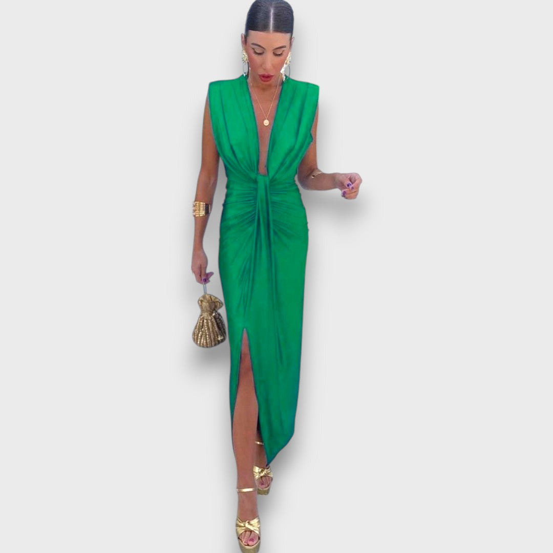 Oriane – Drapiertes Abendkleid mit tiefem Ausschnitt - Emma Fioretti