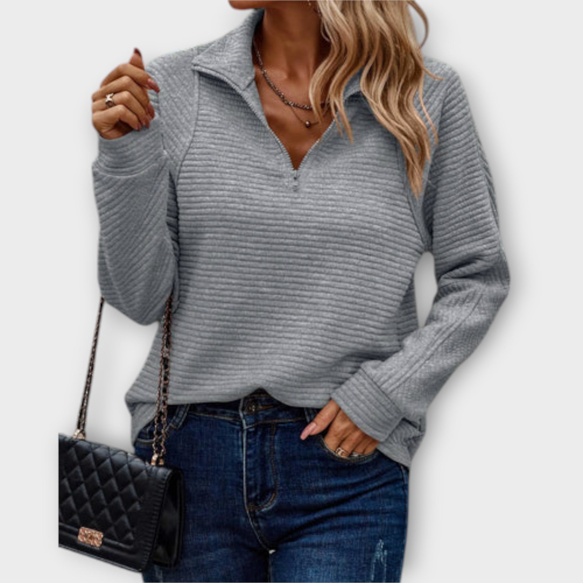 Alenia – Halfzip-Pullover mit V-Ausschnitt