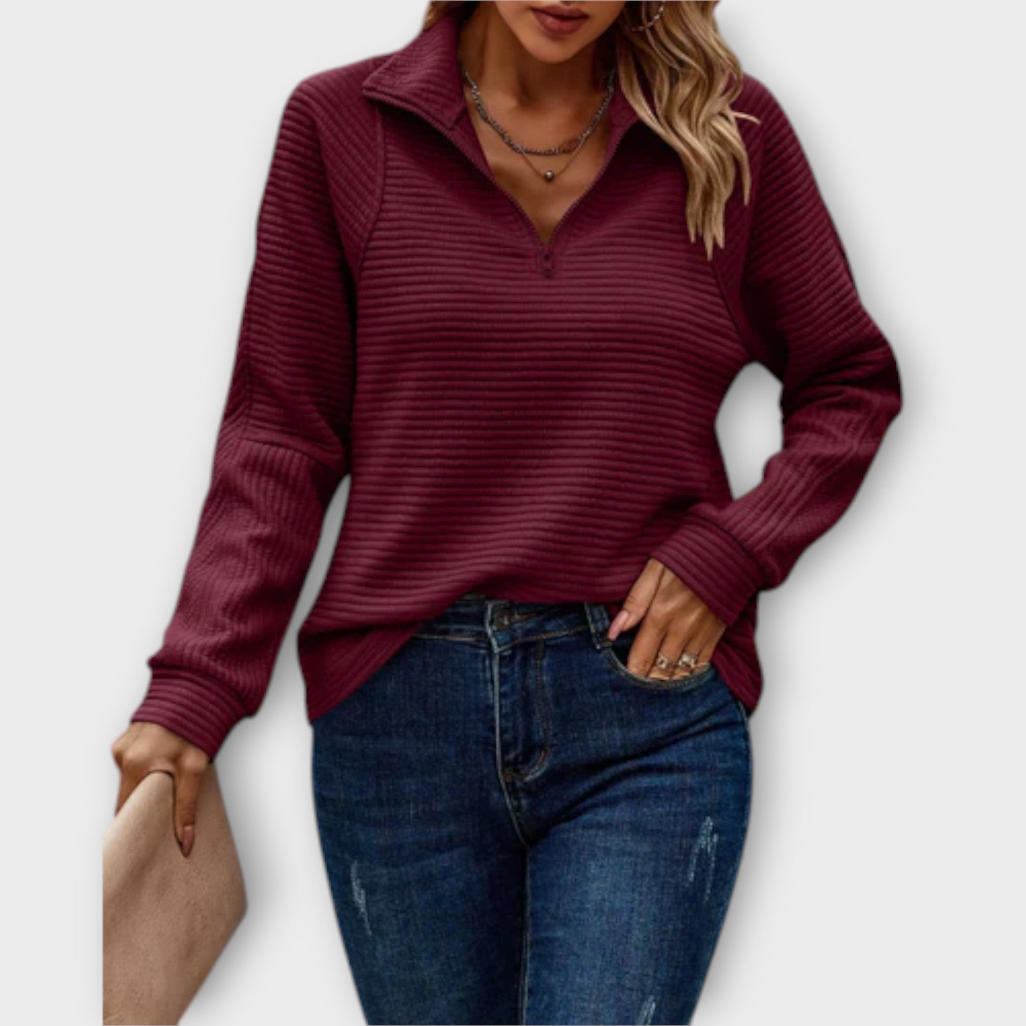 Alenia – Halfzip-Pullover mit V-Ausschnitt
