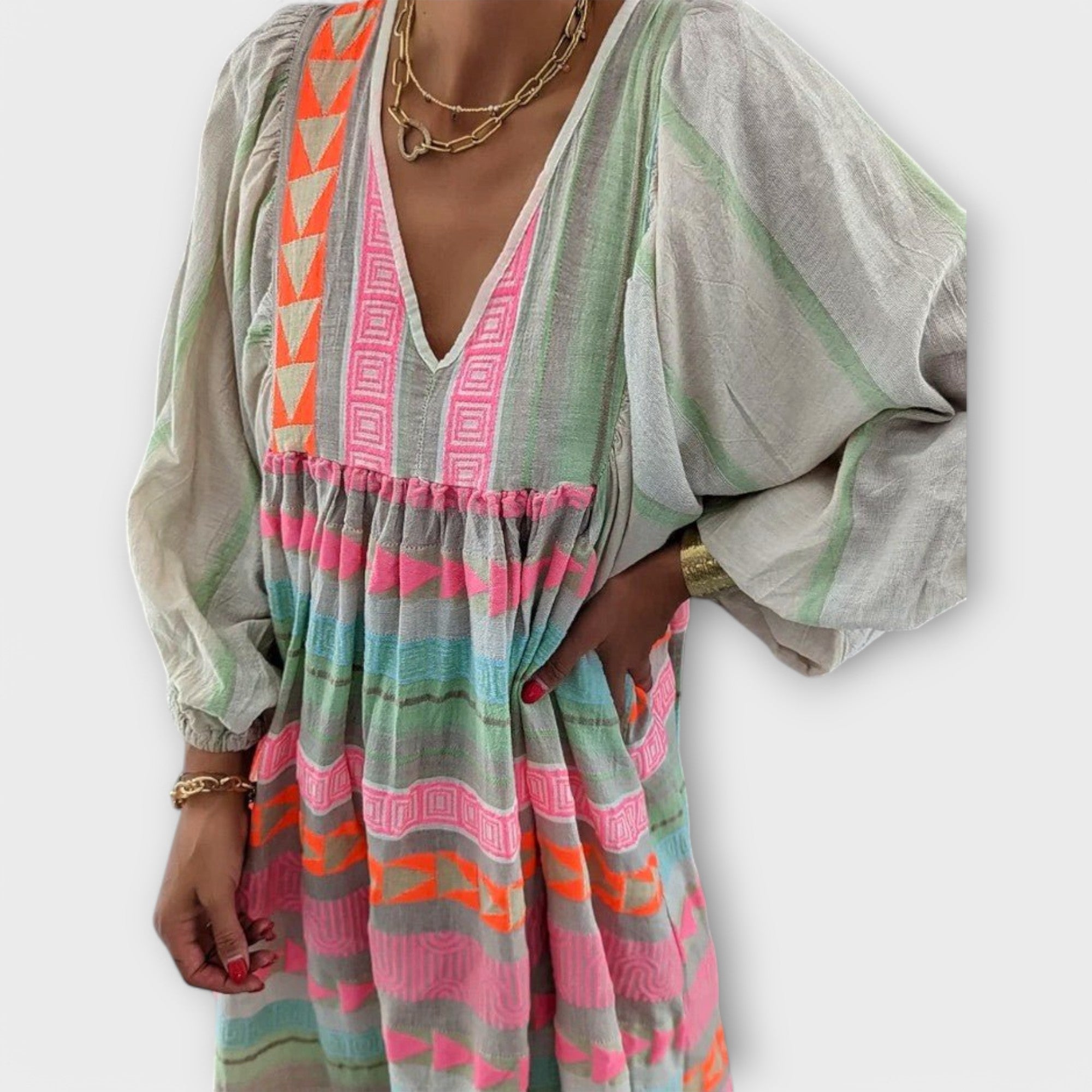 Ysolde – Boho Maxikleid mit Stickdetails