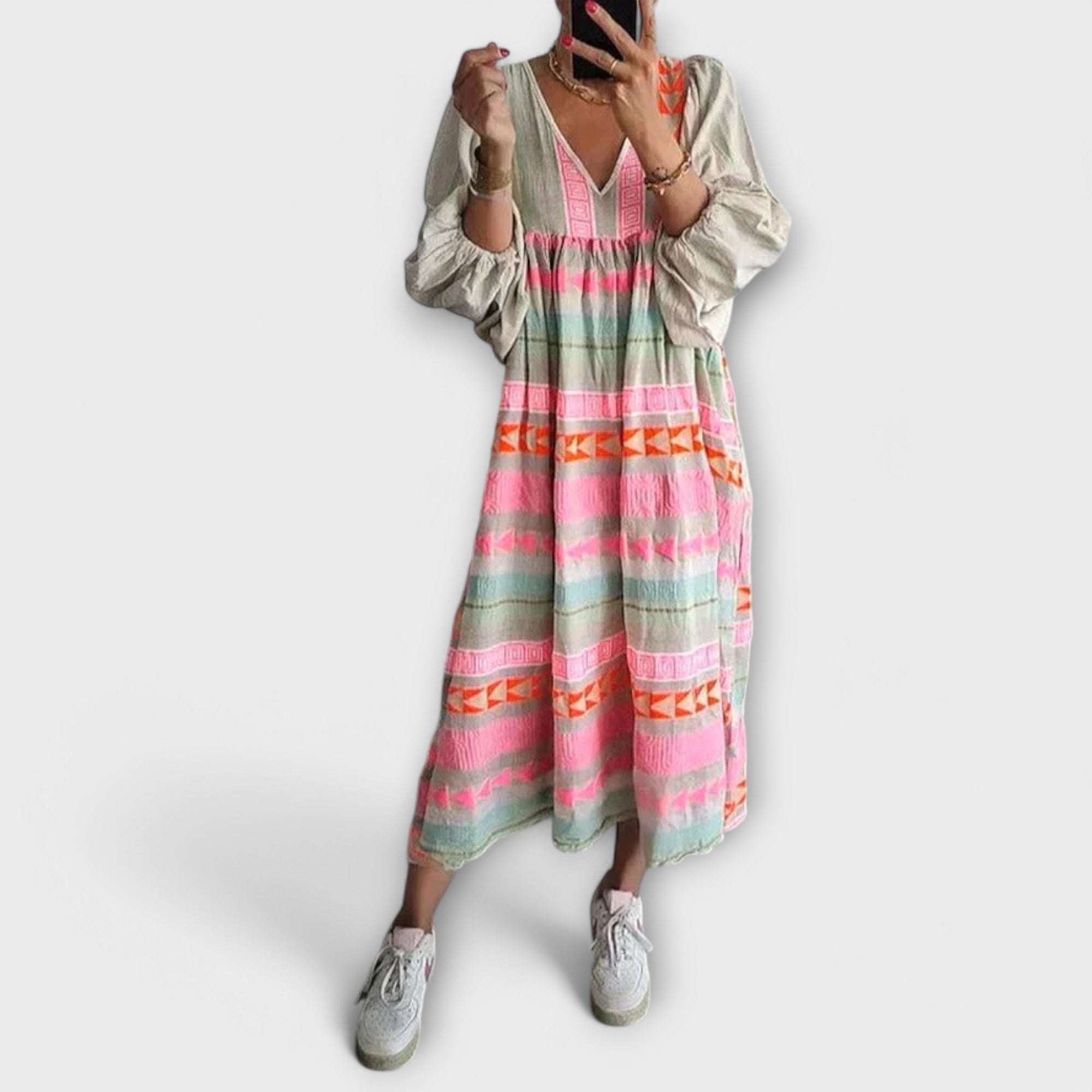 Ysolde – Boho Maxikleid mit Stickdetails