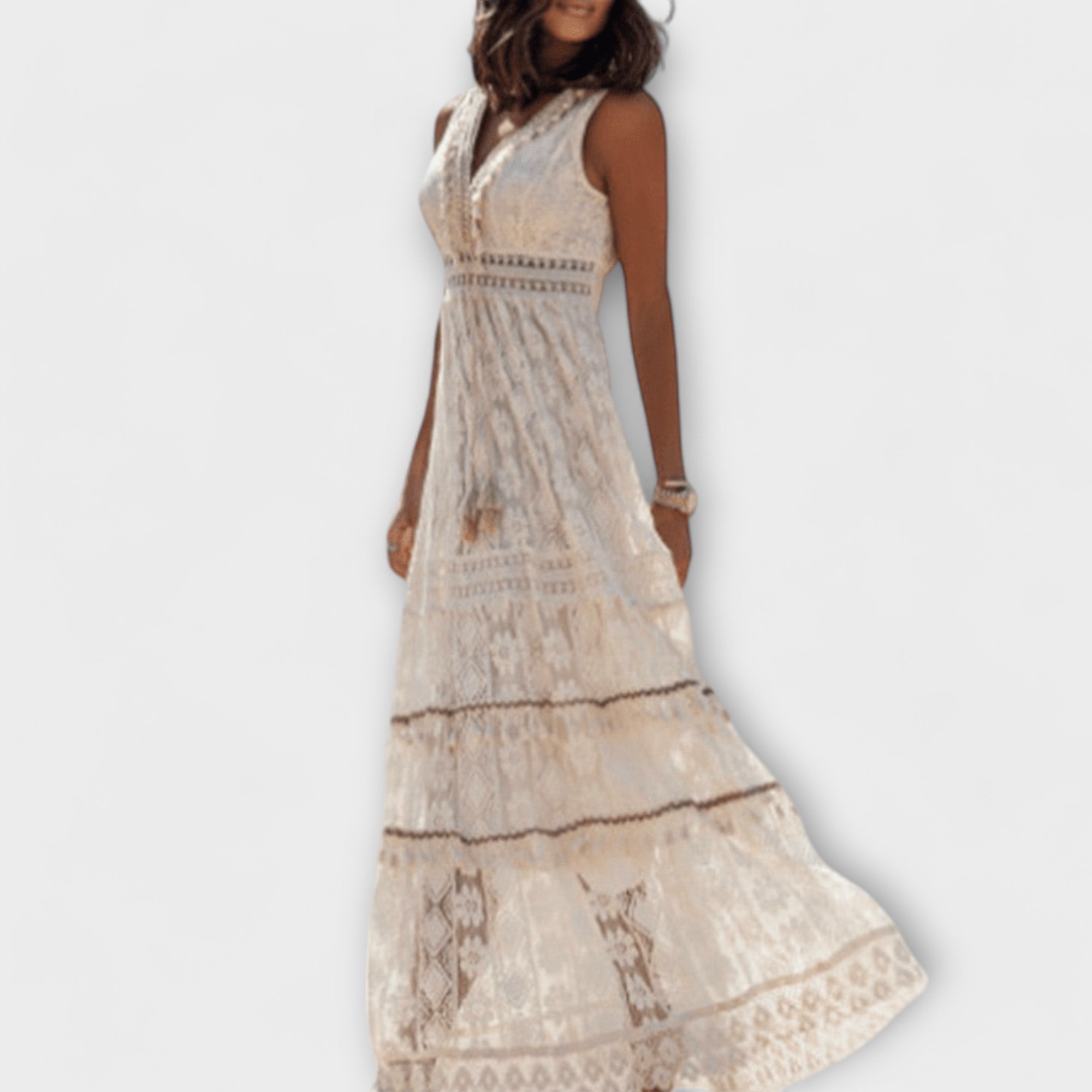 Taliana – Boho Maxikleid mit Spitze und Schlitz