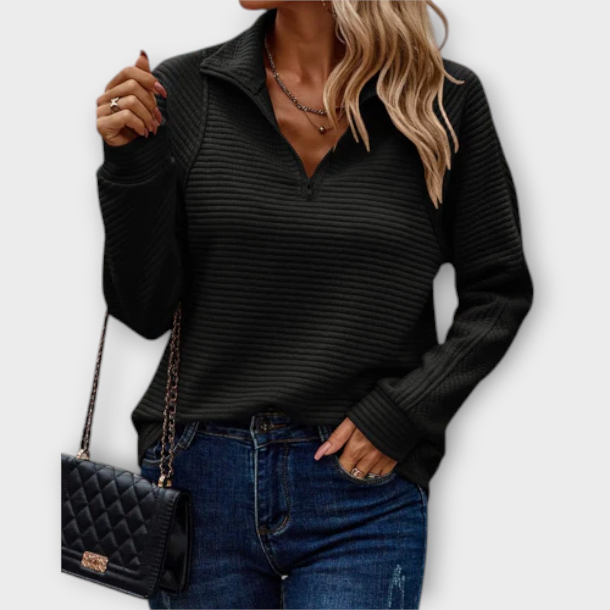 Alenia – Halfzip-Pullover mit V-Ausschnitt