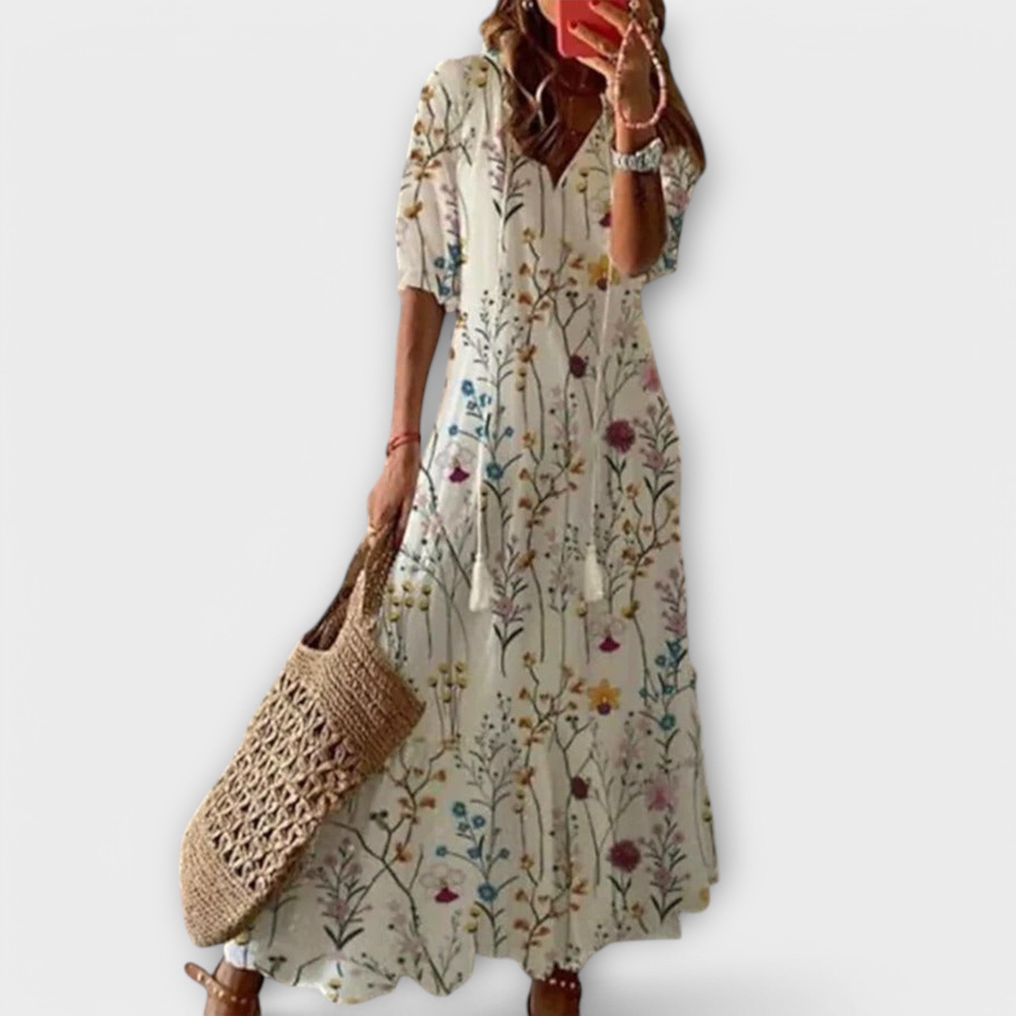Yvana – Boho Maxikleid mit Ethnomuster