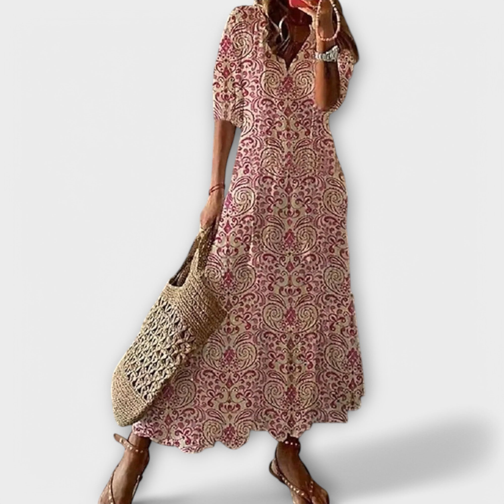 Yvana – Boho Maxikleid mit Ethnomuster
