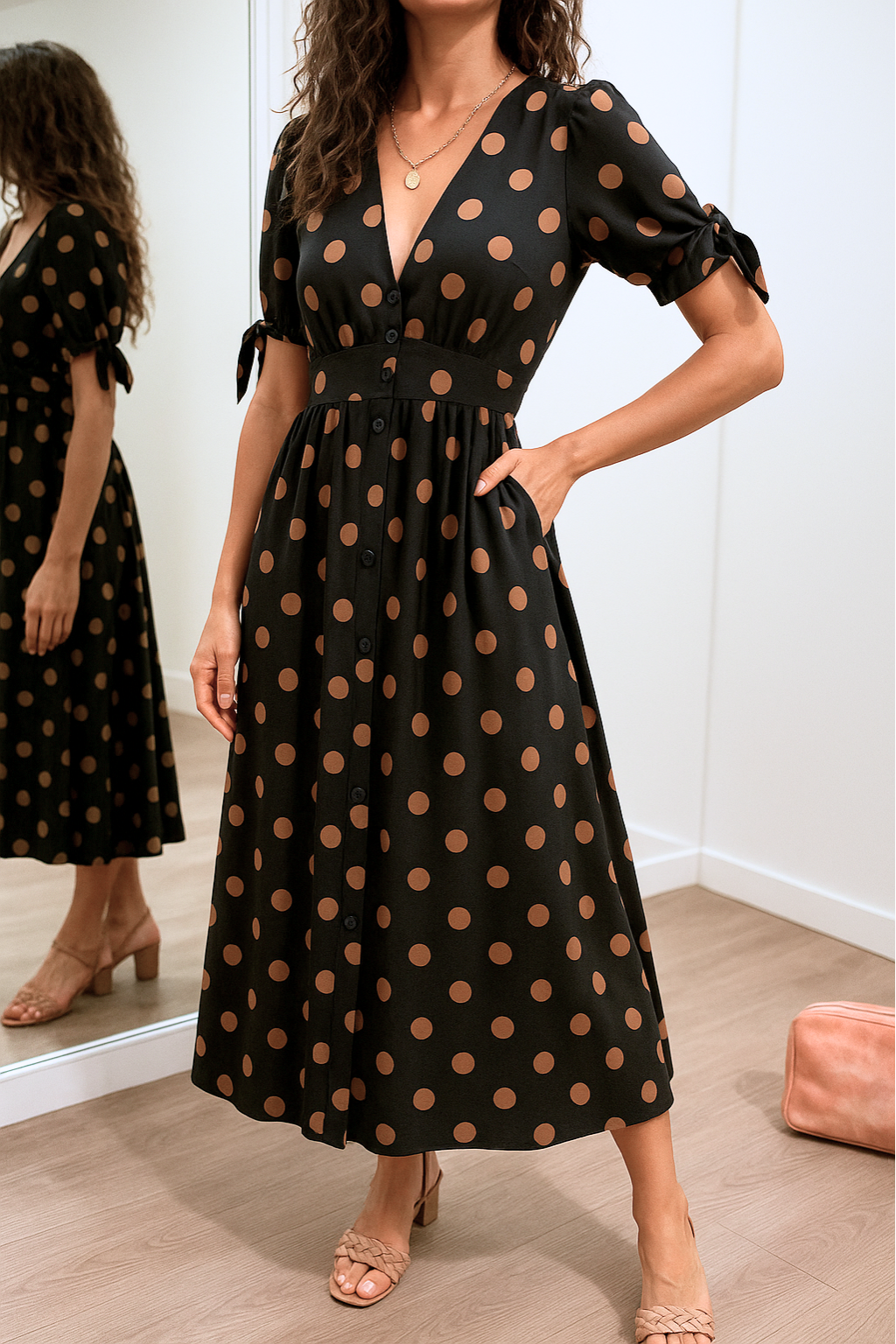Aleksandra - Elegant Polka Dot Dress with V-neck Emma Fioretti