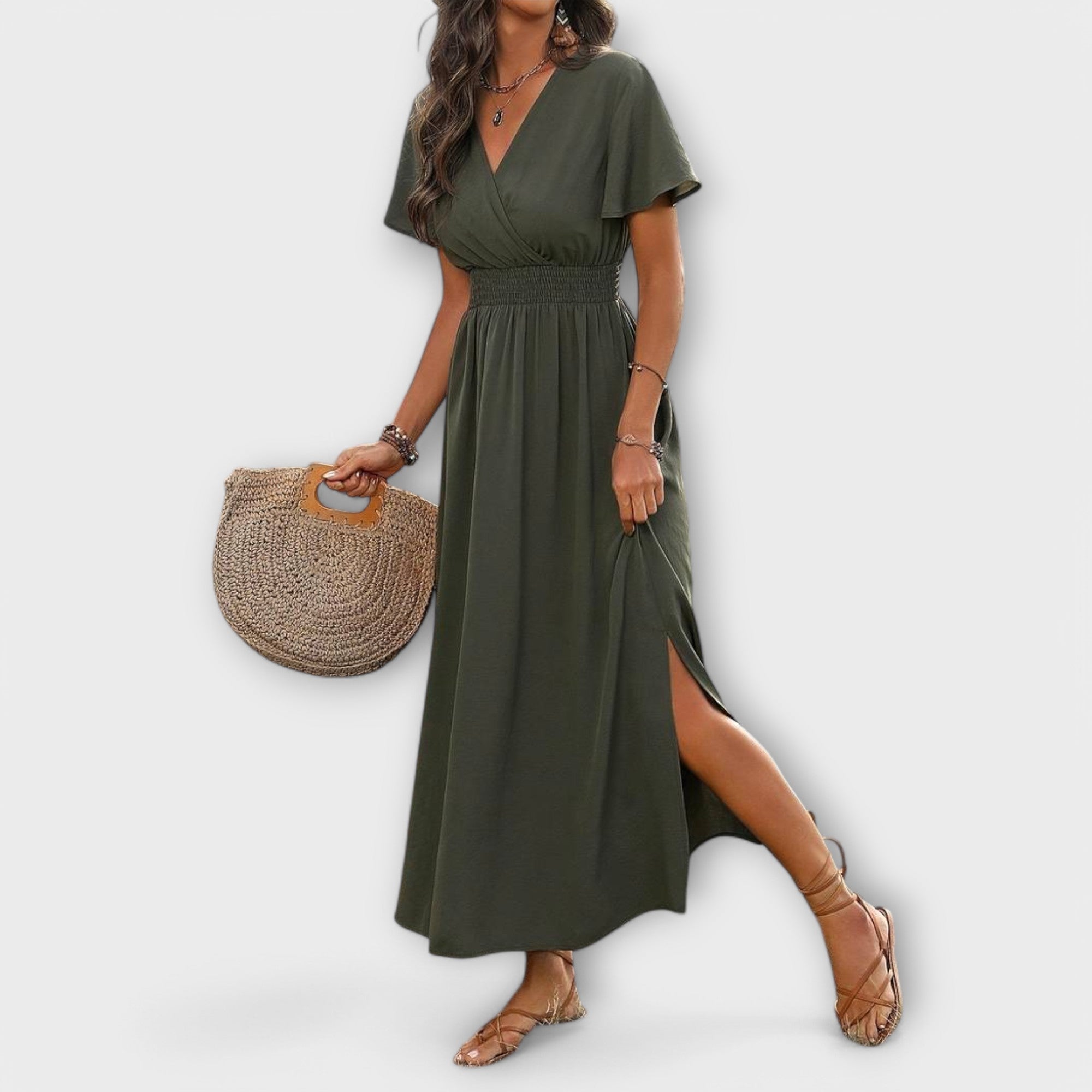 Alvera – Maxikleid mit Wickeleffekt und Seitenschlitz